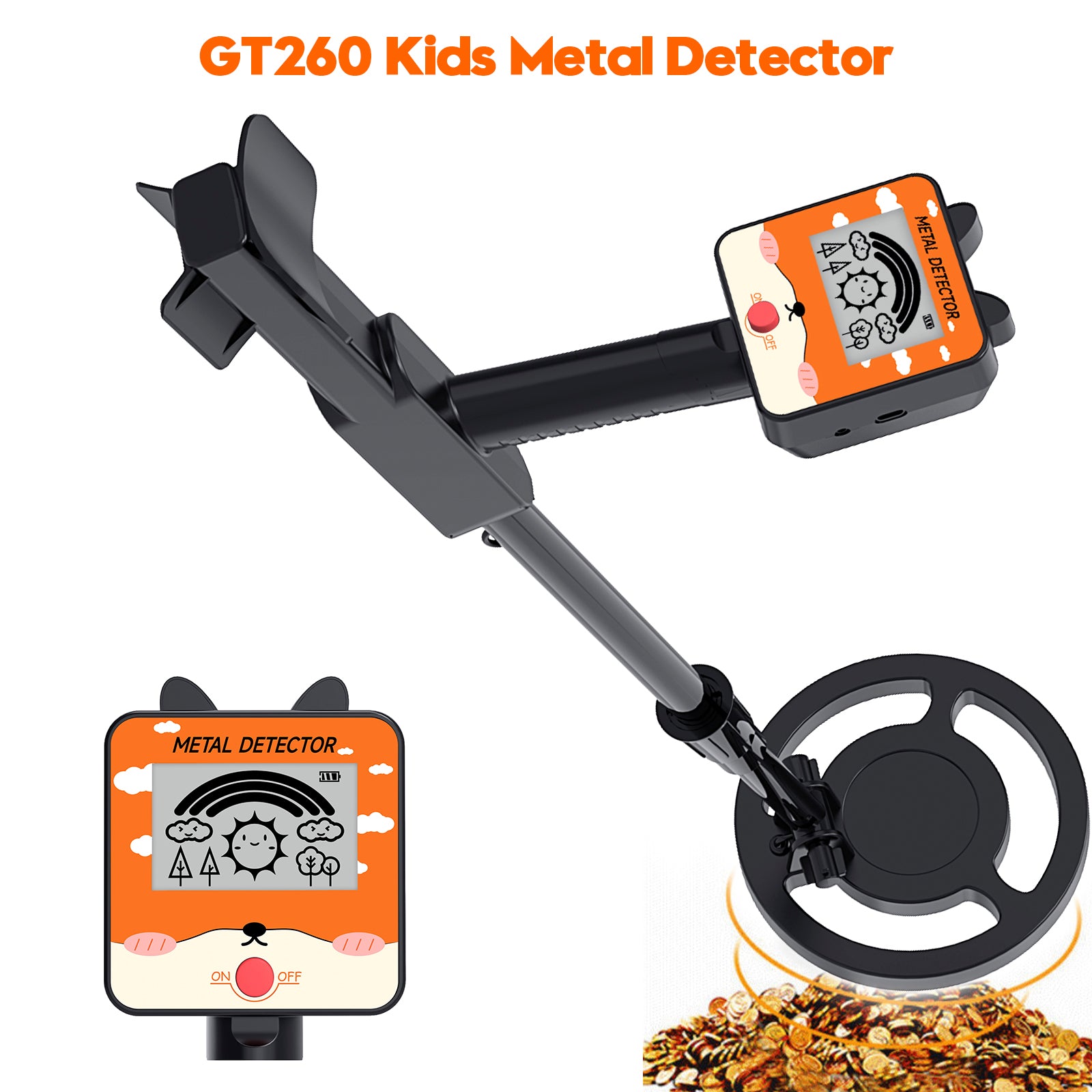 GT260 Kids Treasure Seeker Metaaldetector Waterdicht 6.3"Zoekspoel Zwart