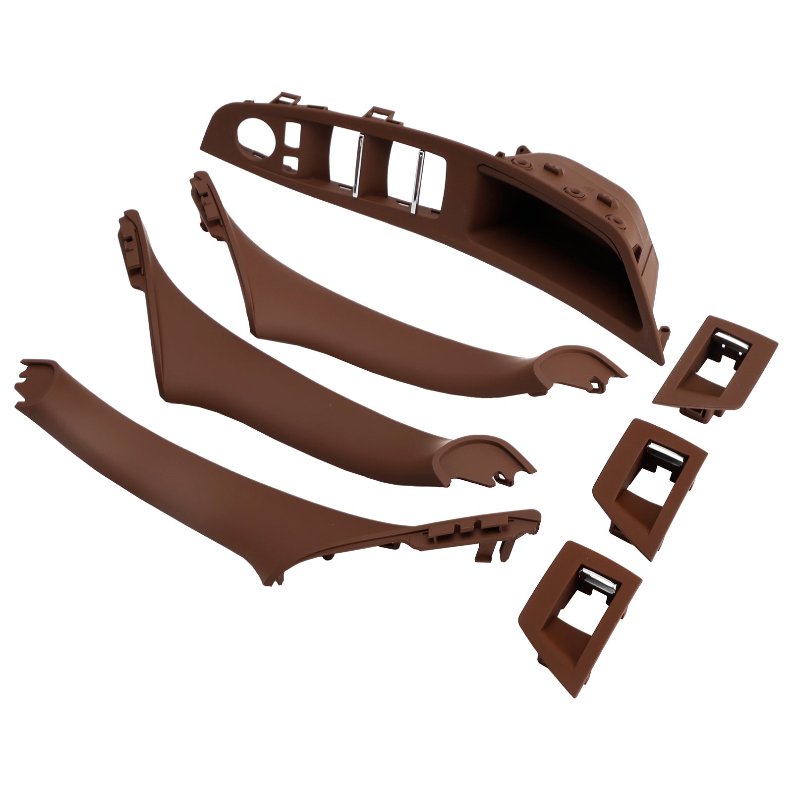 Red Brown Inner Door Panel Handle Pull Trim Cover Set for BMW 5 Series