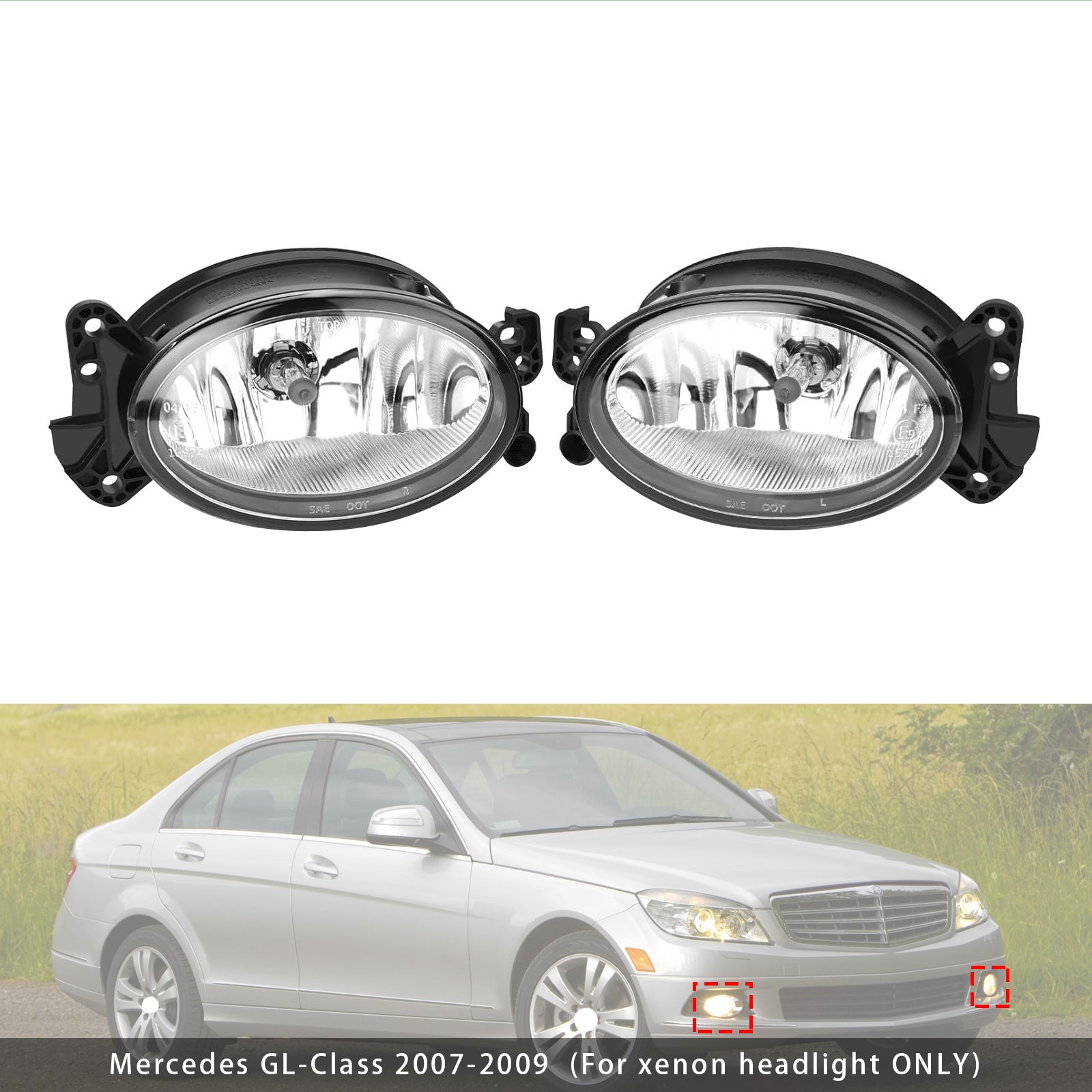 Par de luces antiniebla delanteras Mercedes Clase C 2008-2009 con bombillas A1698201556 A1698201656