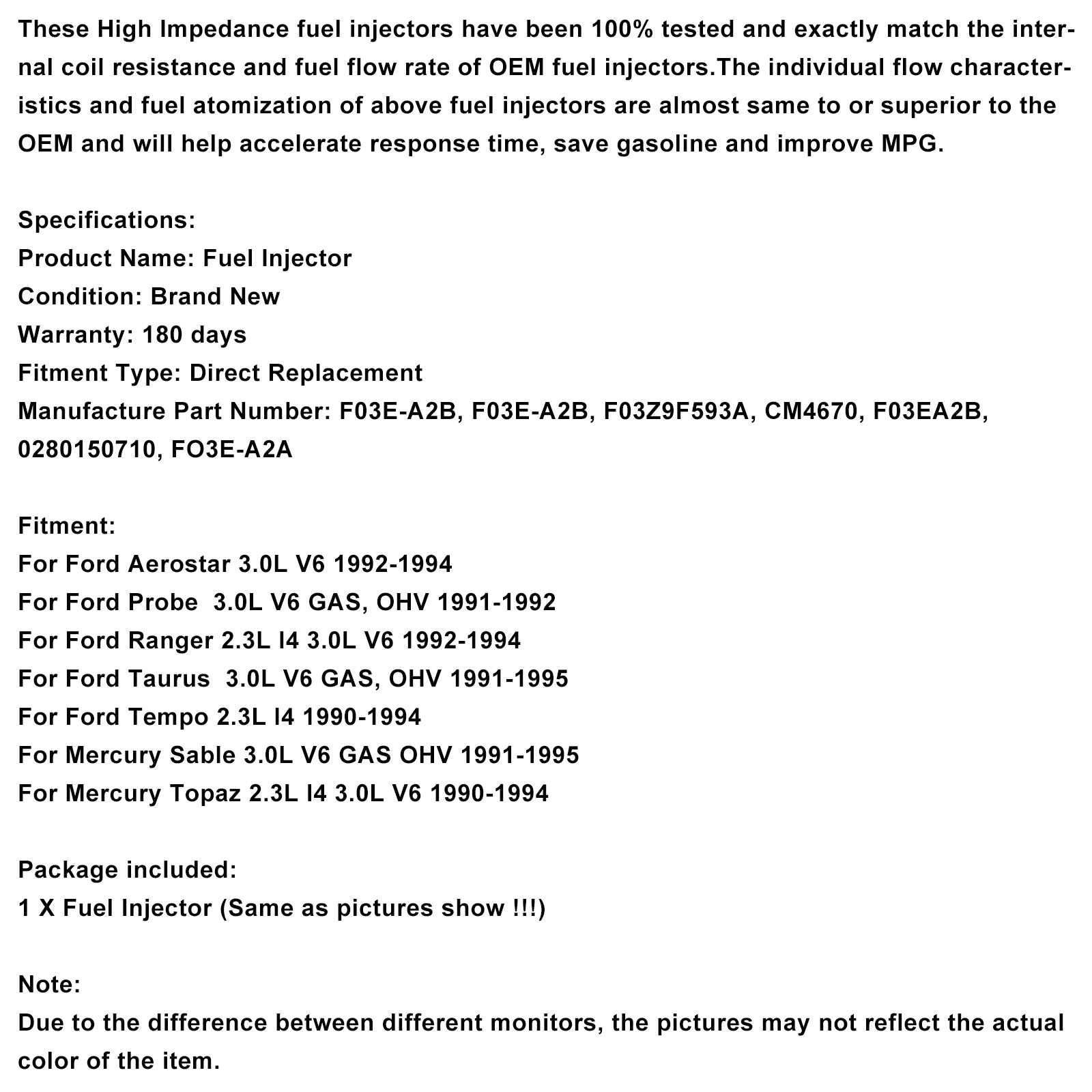 1PCS Injecteur de carburant CM4670 Fit Ford Ranger 2,9L 3,0L 3,8L V6 1985-1997 F03E-A2B