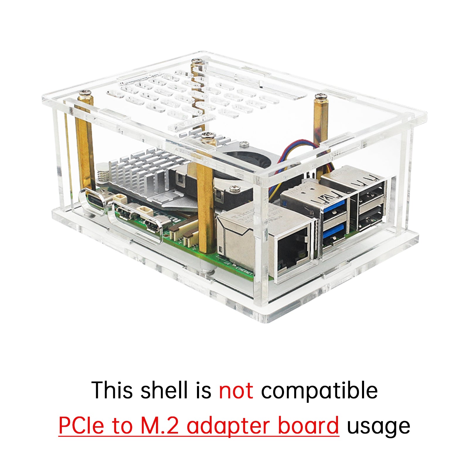 Raspberry Pi5 PCI-E Adapterbehuizing PCIe naar M.2 Adapterkaart Acrylboxradiator