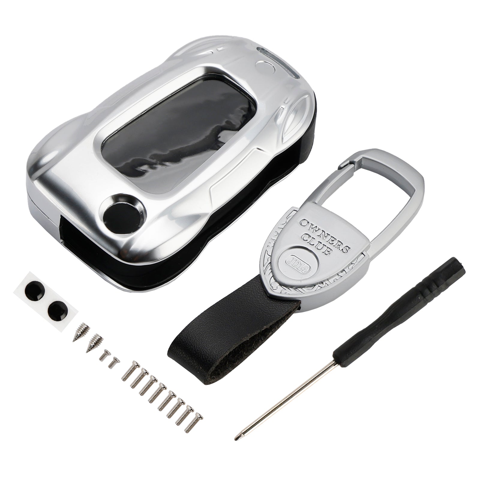 Leather Alloy Zinc Car Key Silvery Case Cover For VW Polo Skoda