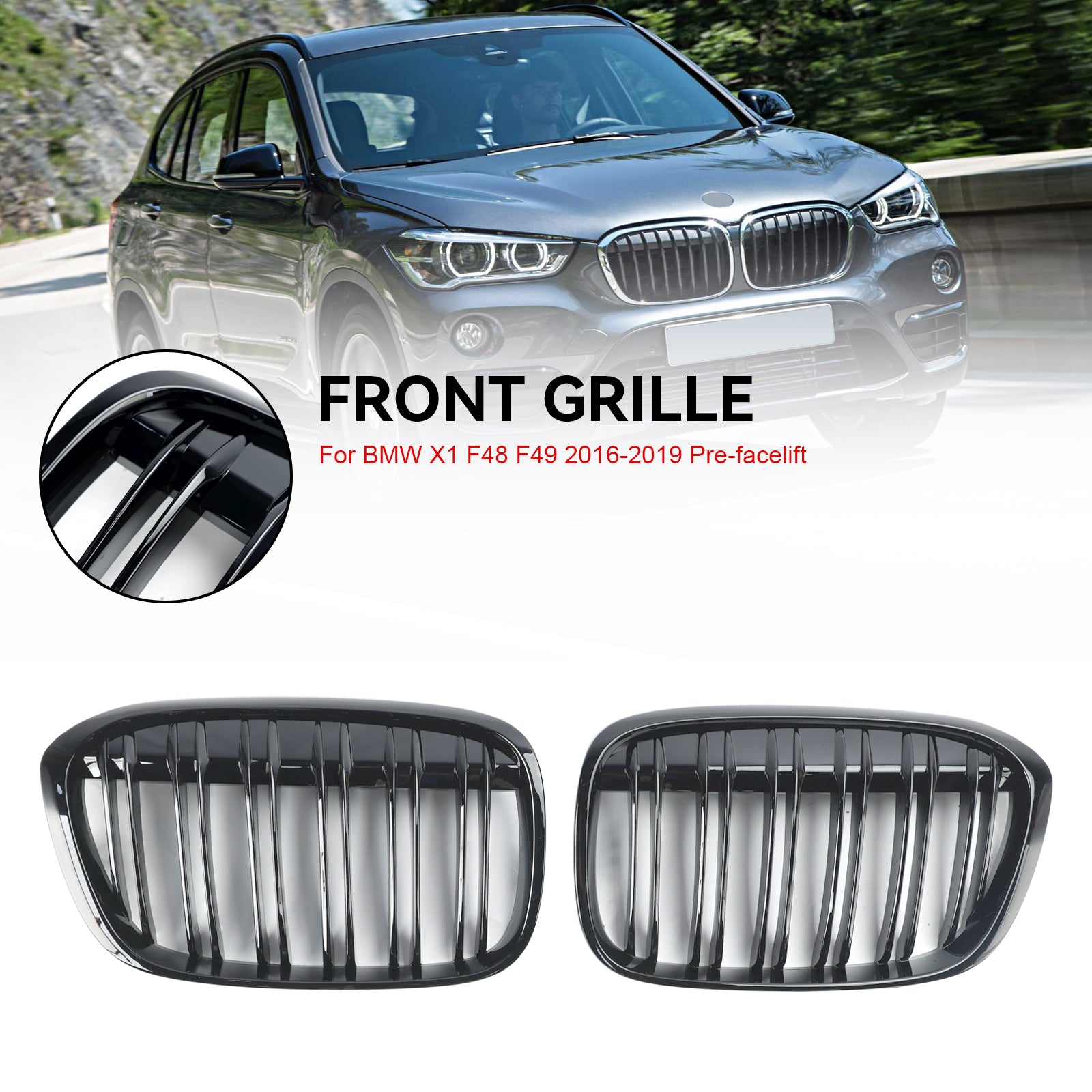 2016-2019 BMW X1 F48 F49 2 STUKS Glanzend Zwart Front Nier Grill Grille
