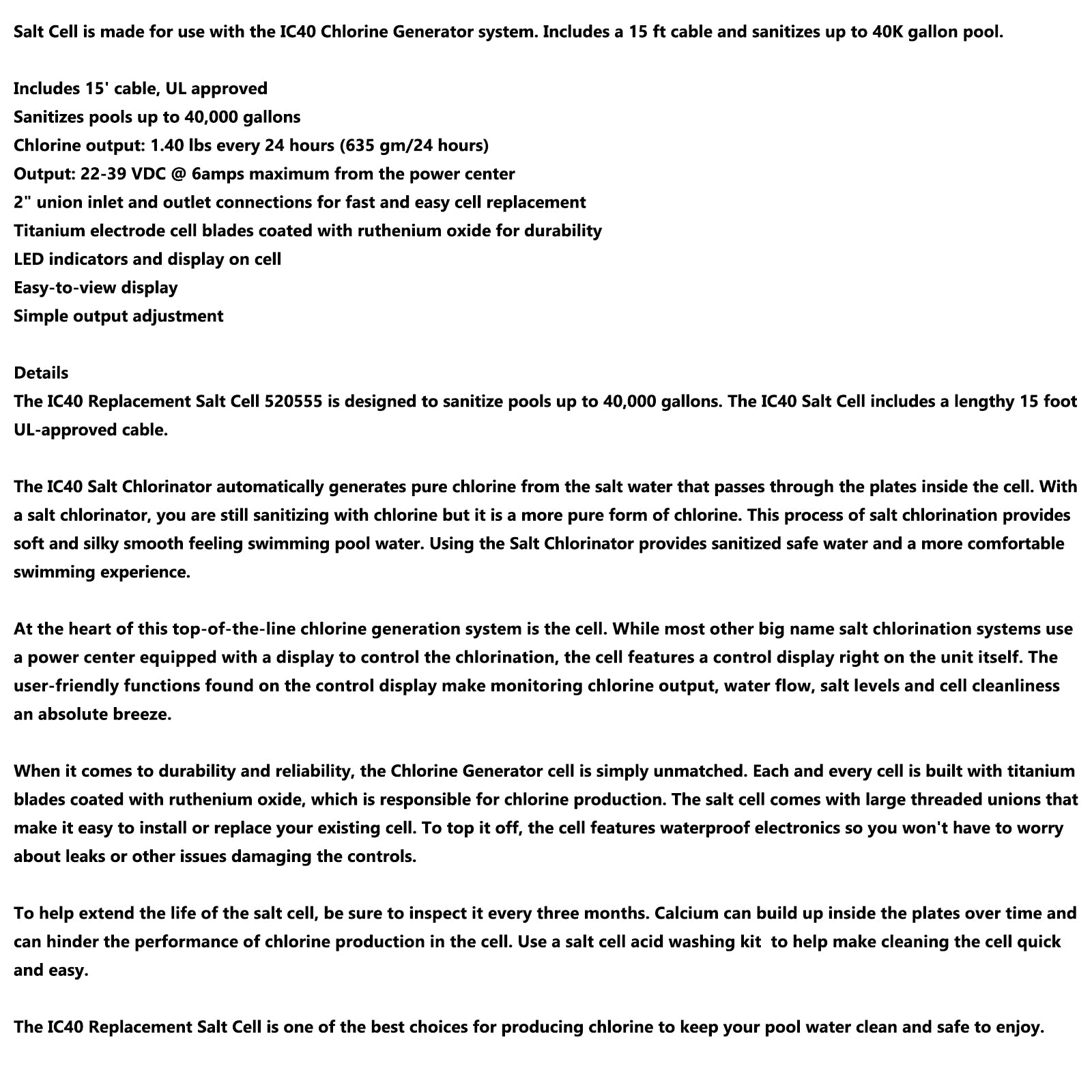 IC40 EC-520555 Utskifting av saltcelle klorgenerator for bakken bassenger opp