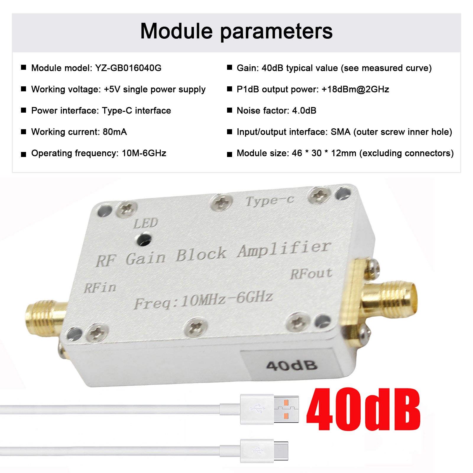 Amplificateur RF 10m-6GHz 10 dB 20db 30 dB 40 dB High gain Driver Receiving Amplificateur