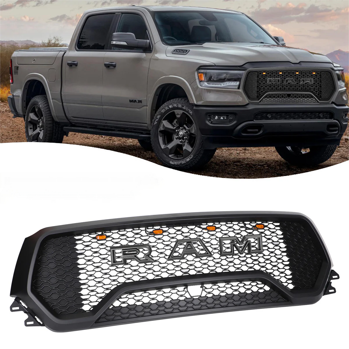 2019-2022 Dodge Ram 1500 TRX v štýle LED Honeycomb predná horná kapucňa mriežka