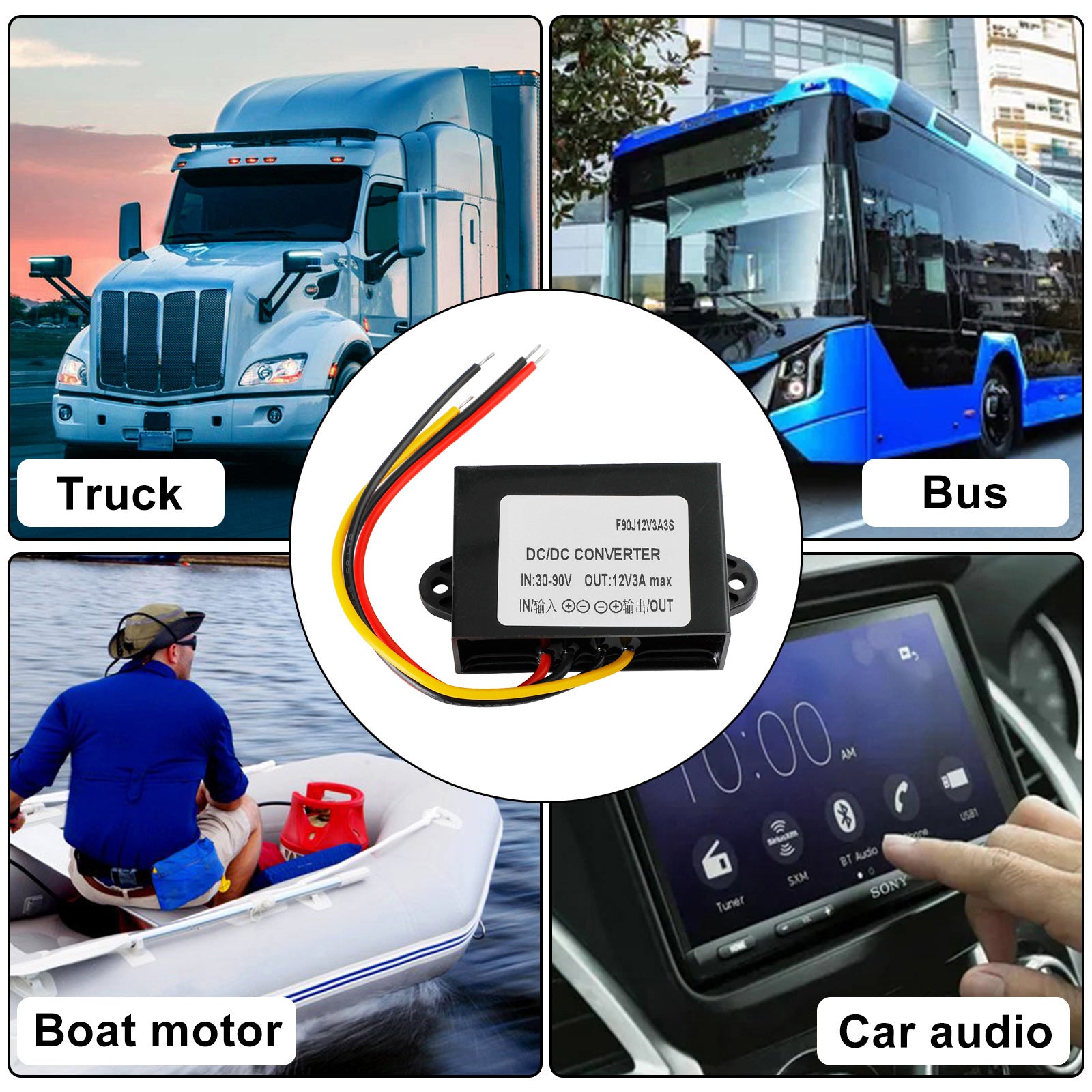 Convertisseur de buck à buck imperméable DC30-90V-12V 3A 36W Module d'alimentation automobile