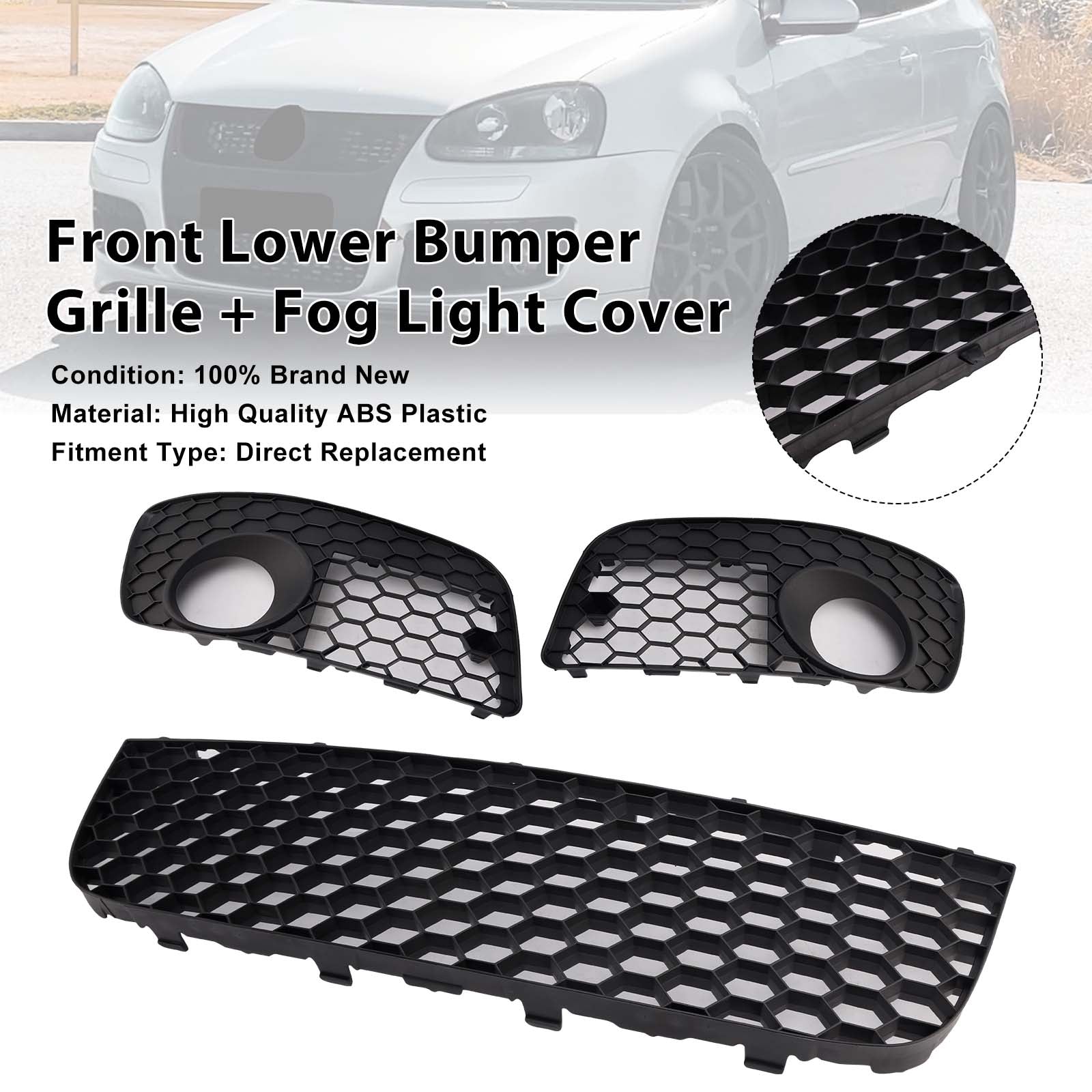 2006-2009 pour VW GOLF MK5 GTI 3 pièces calandre inférieure avant + couvercle antibrouillard