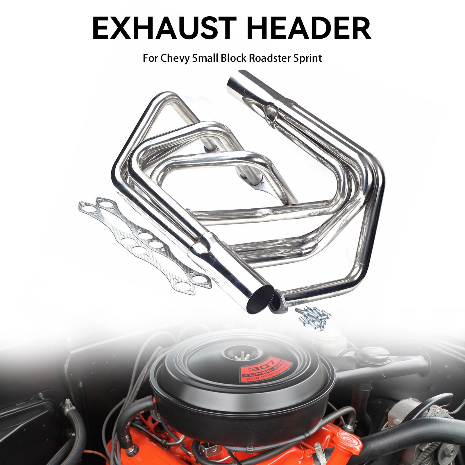1-5/8" Grenrörshuvud i rostfritt stål passar Chevy Small Block Roadster Sprint
