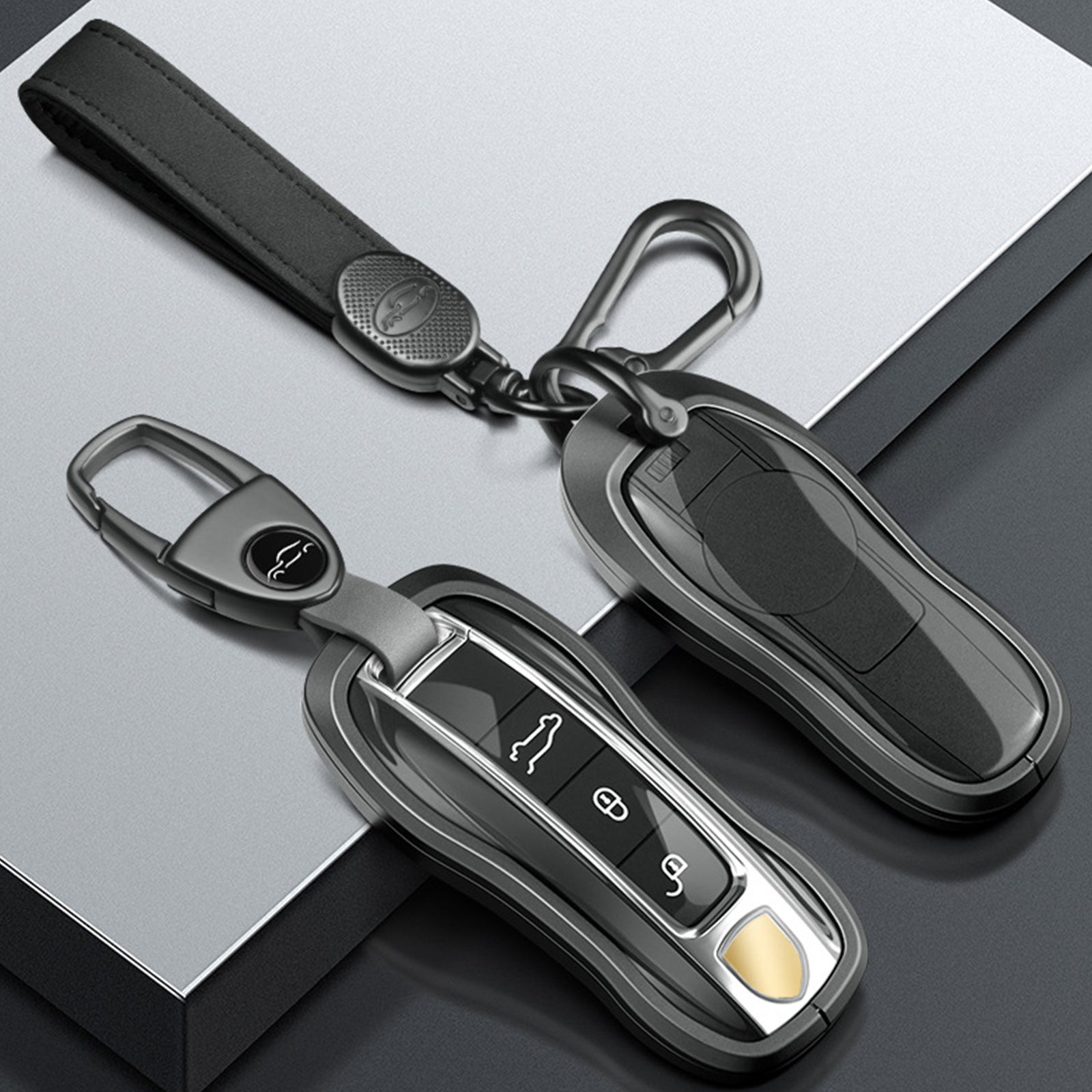 Aluminum Alloy TPU Silvery Car Key Case Cover With Buckle For Porsche Cayenne