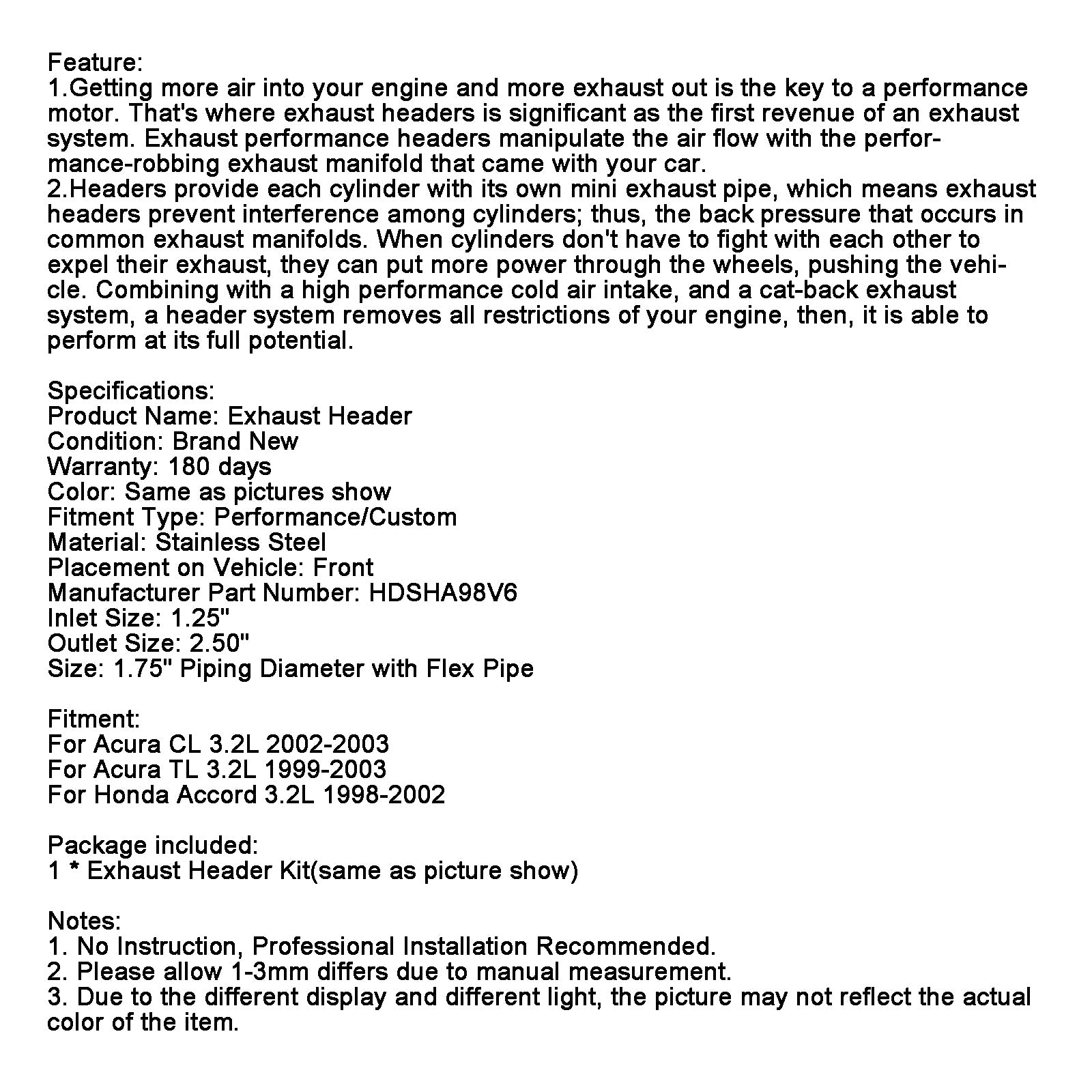 Exhaust Manifold Header Fit Acura CL 2002-2003 Fit Acura TL 3.2L 1999-2003