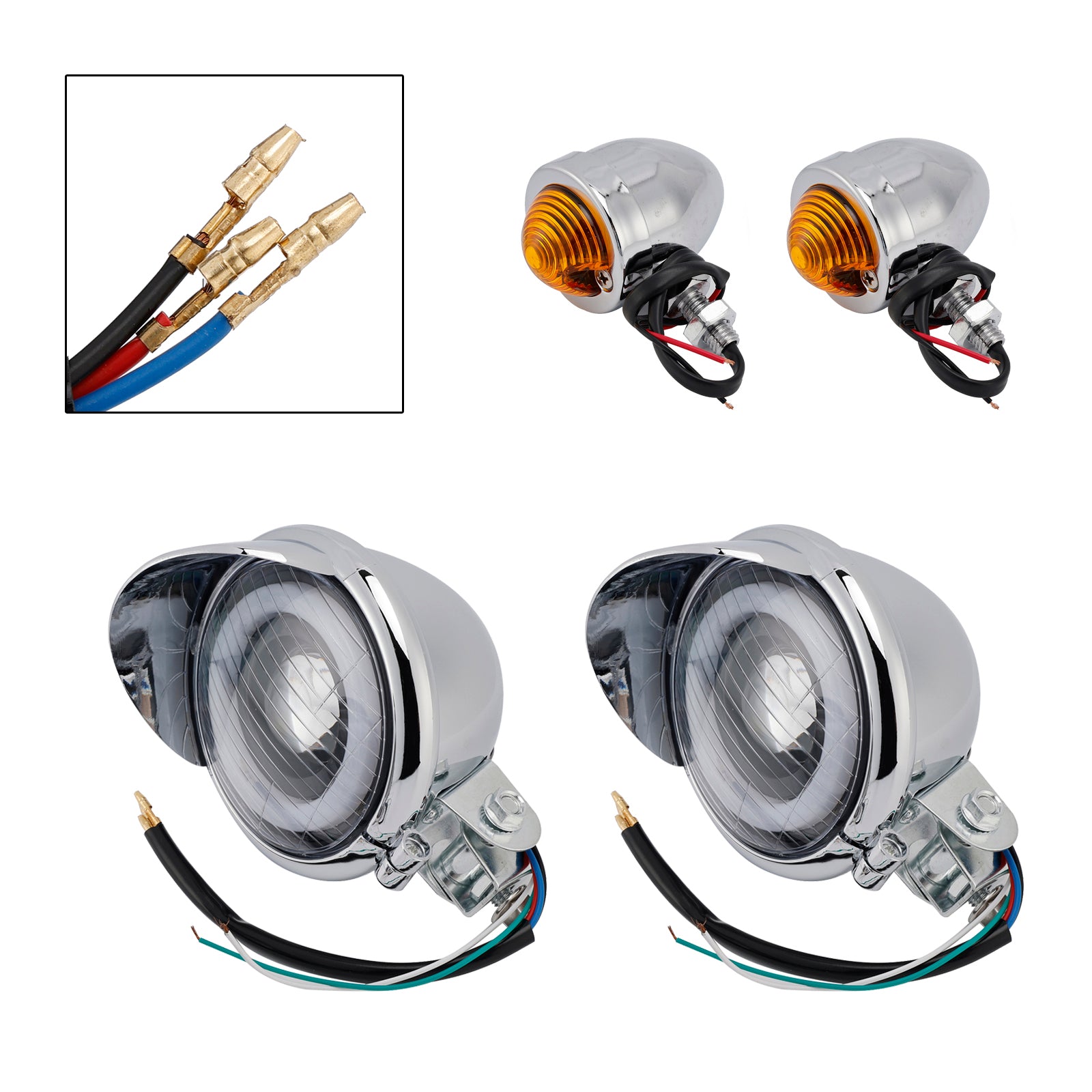 Motorcycle Beam Headlight Fog lampe personnalisée Chrome # D17 pour Racer Bobber Chopper