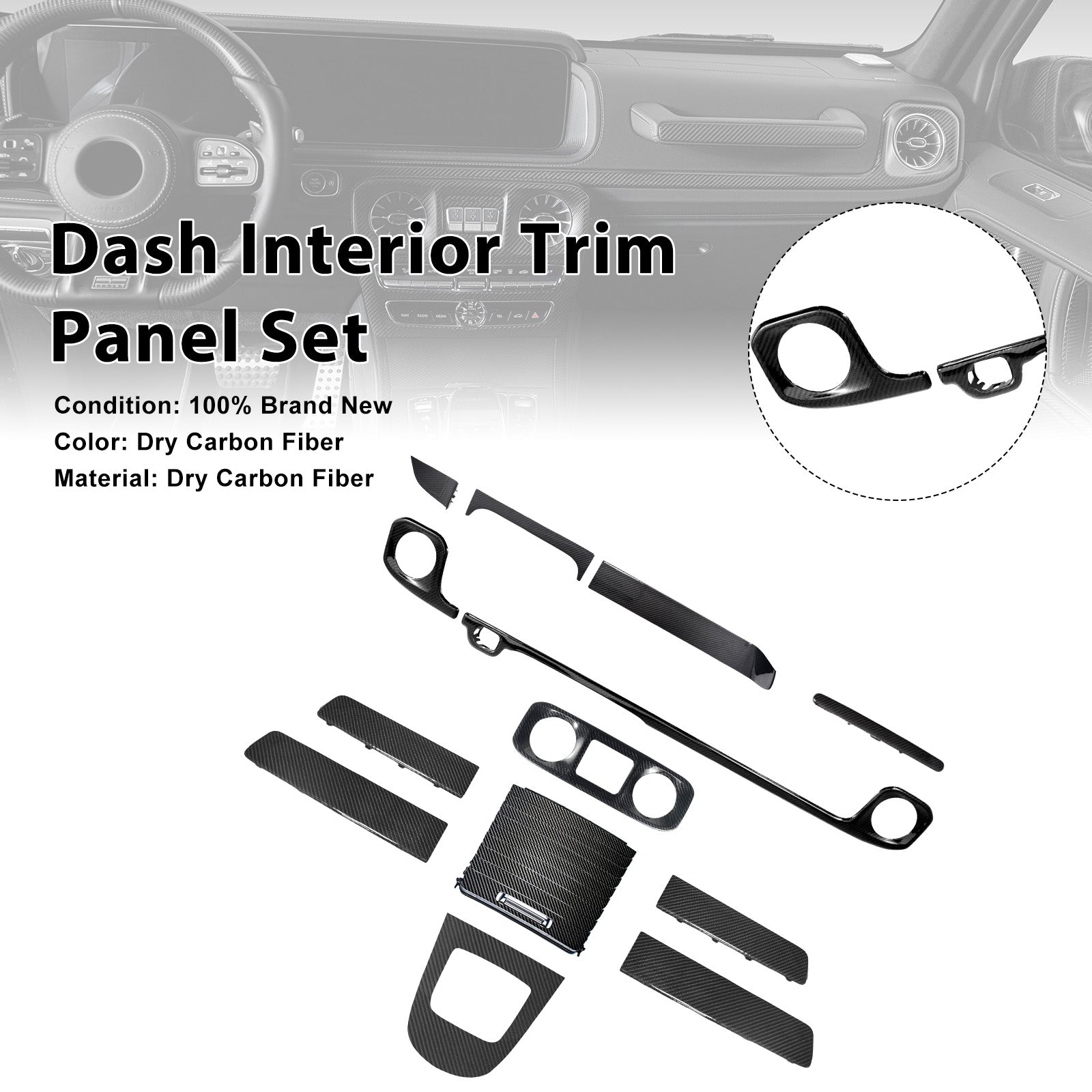 Dry Carbon Dash Interior Trim Panel Set Fit Mercedes W465 G550 G580 G63 2025+