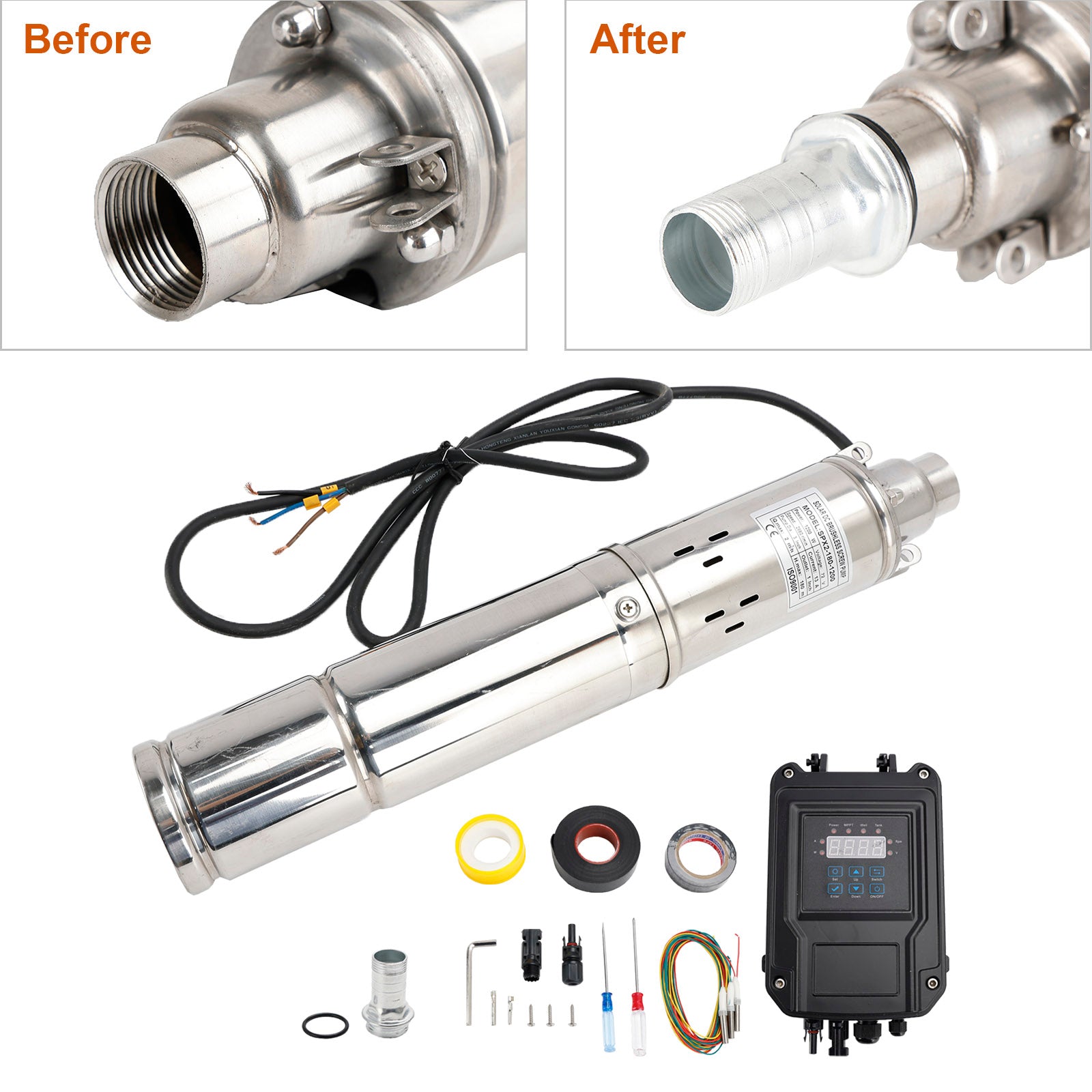 3" 72V 1,2KW hlboko studňová solárna ponorná vrtná vodná hlava 180M