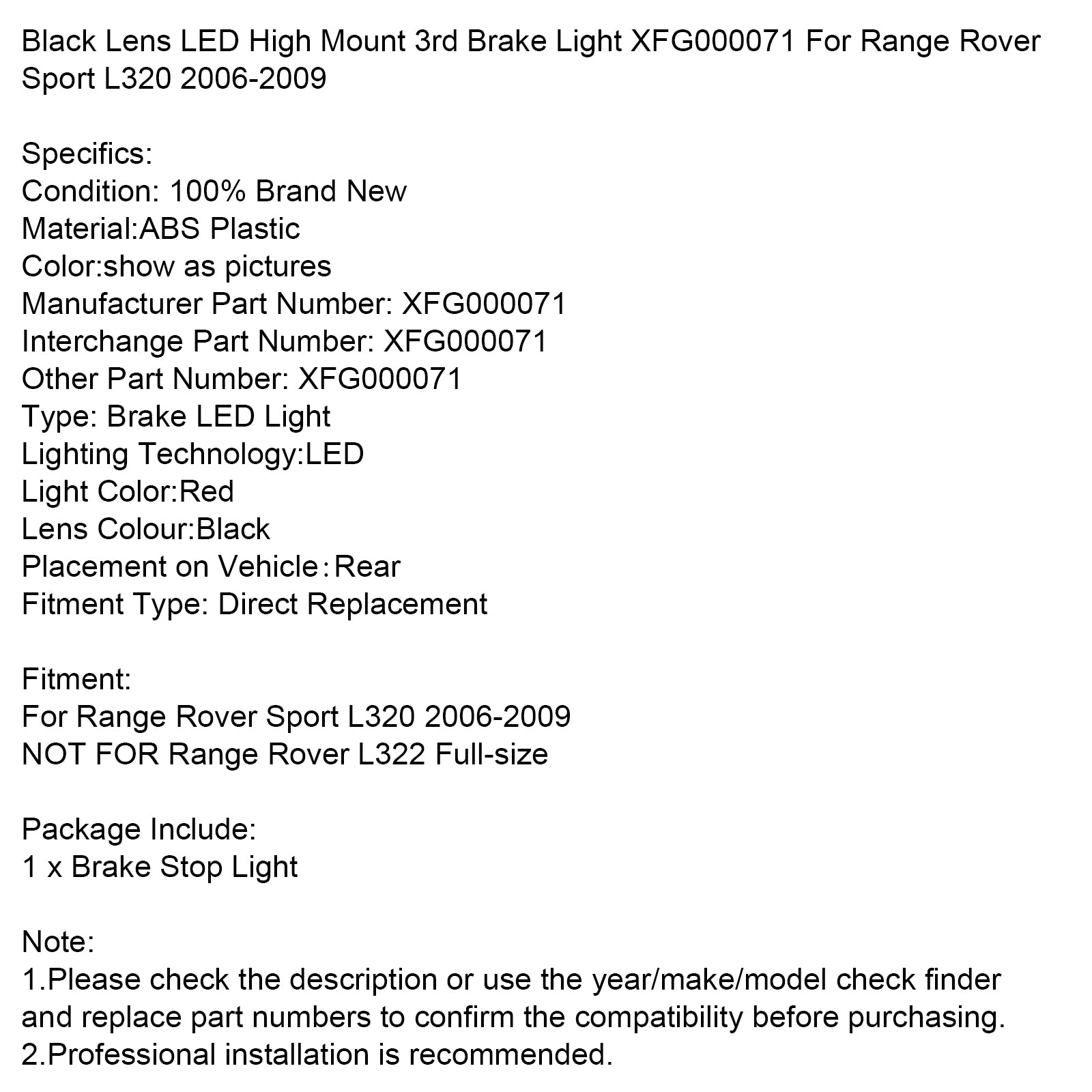 2006-2009 Range Rover Sport L320 LENS BLACK HIGH FREIA LUZ XFG000071