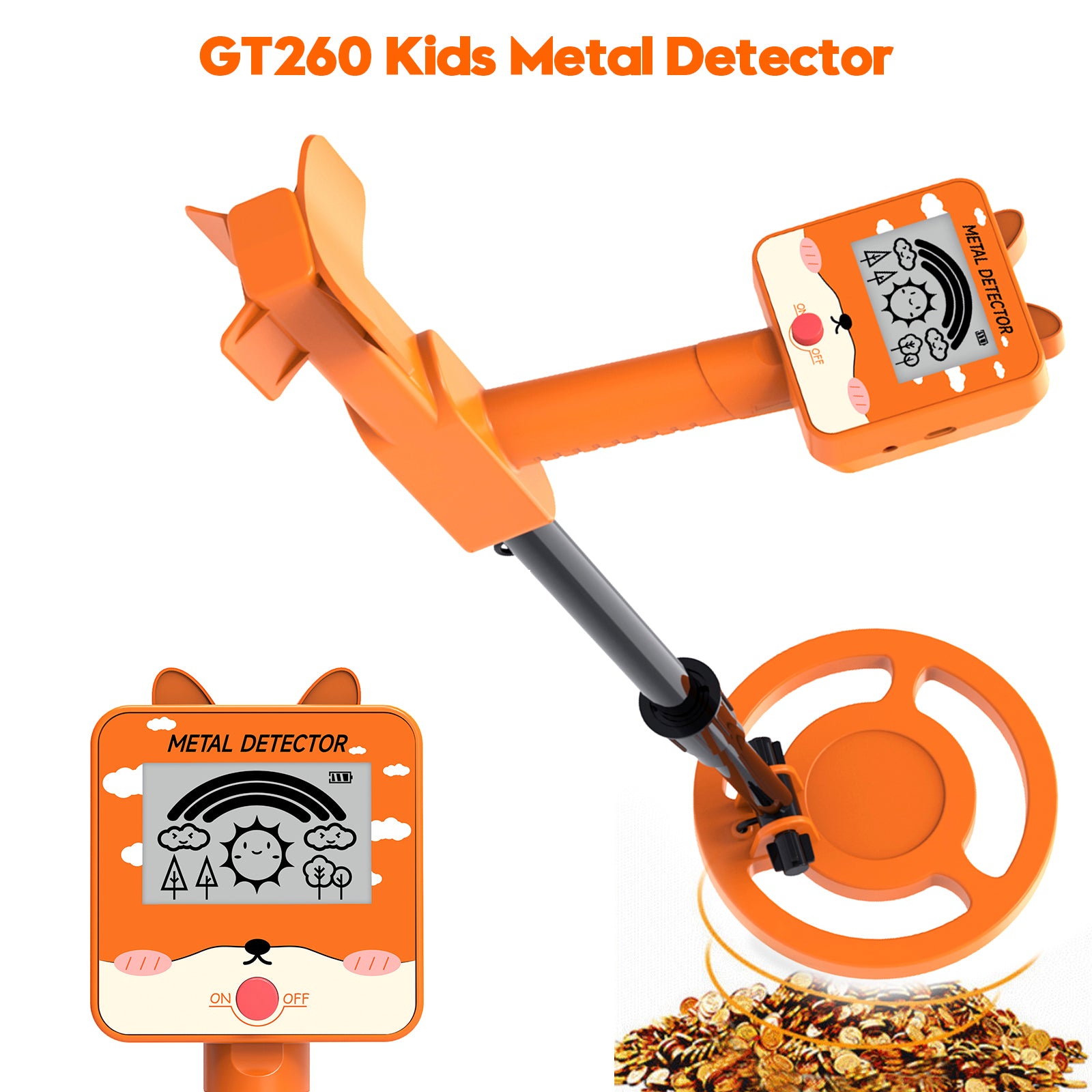 GT260 Kids Child Treasure Seeker Beginners Metaaldetector Waterdicht 6.3" Spoel