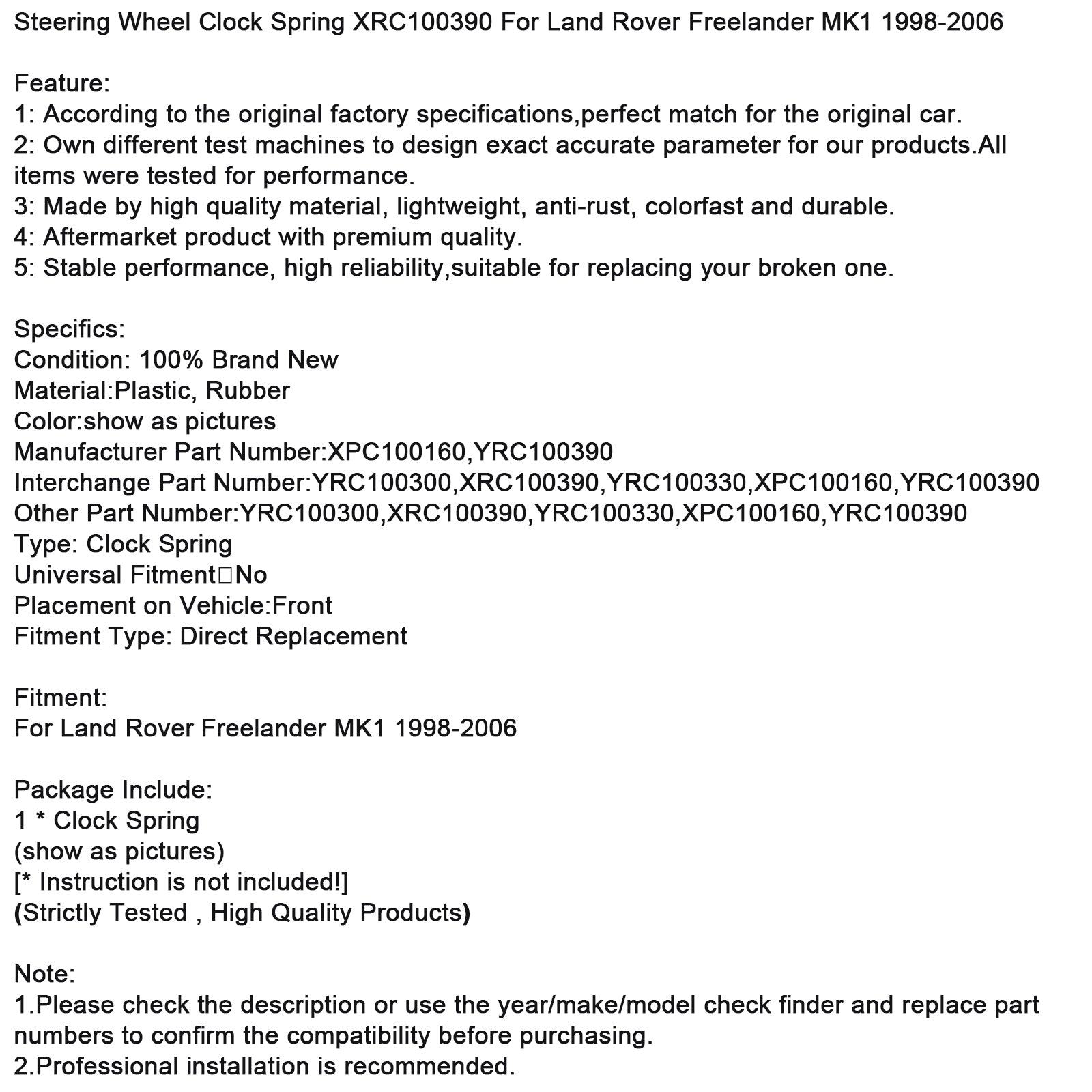 1998-2006 Land Rover Freelander MK1 Steering Wheel Clock Spring XRC100390 XPC100160