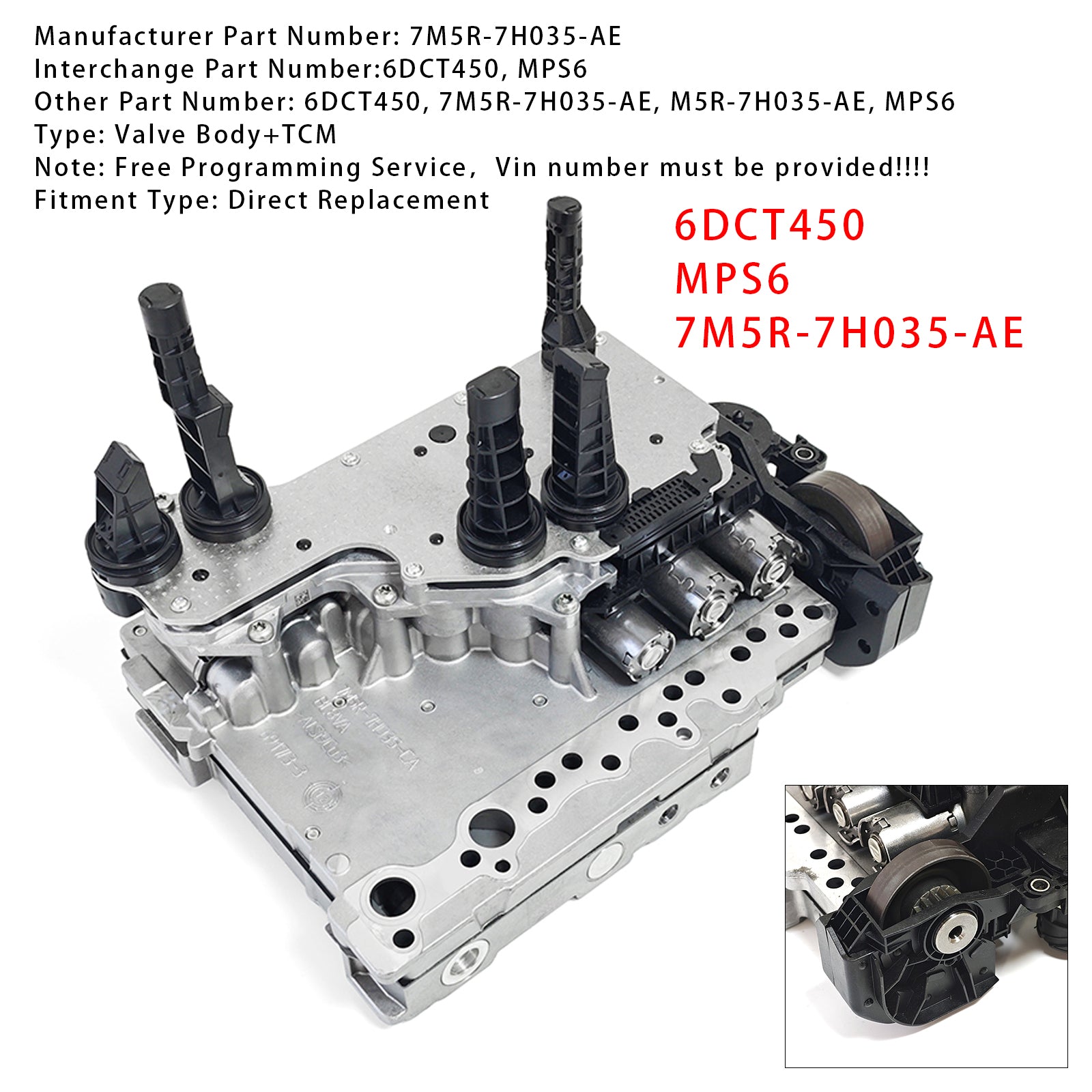 6DCT450 MPS6 7M5R-7H035-AE Transmission Mechatronic Valve Body+TCM For Ford