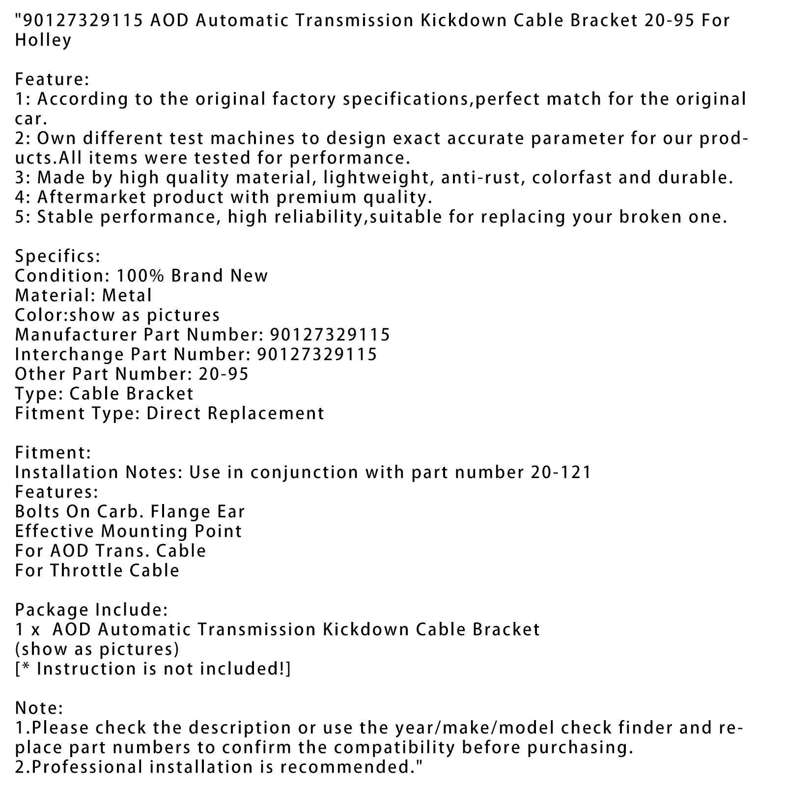 Soporte de cable Kickdown de transmisión automática 90127329115 AOD 20-95 para Holley