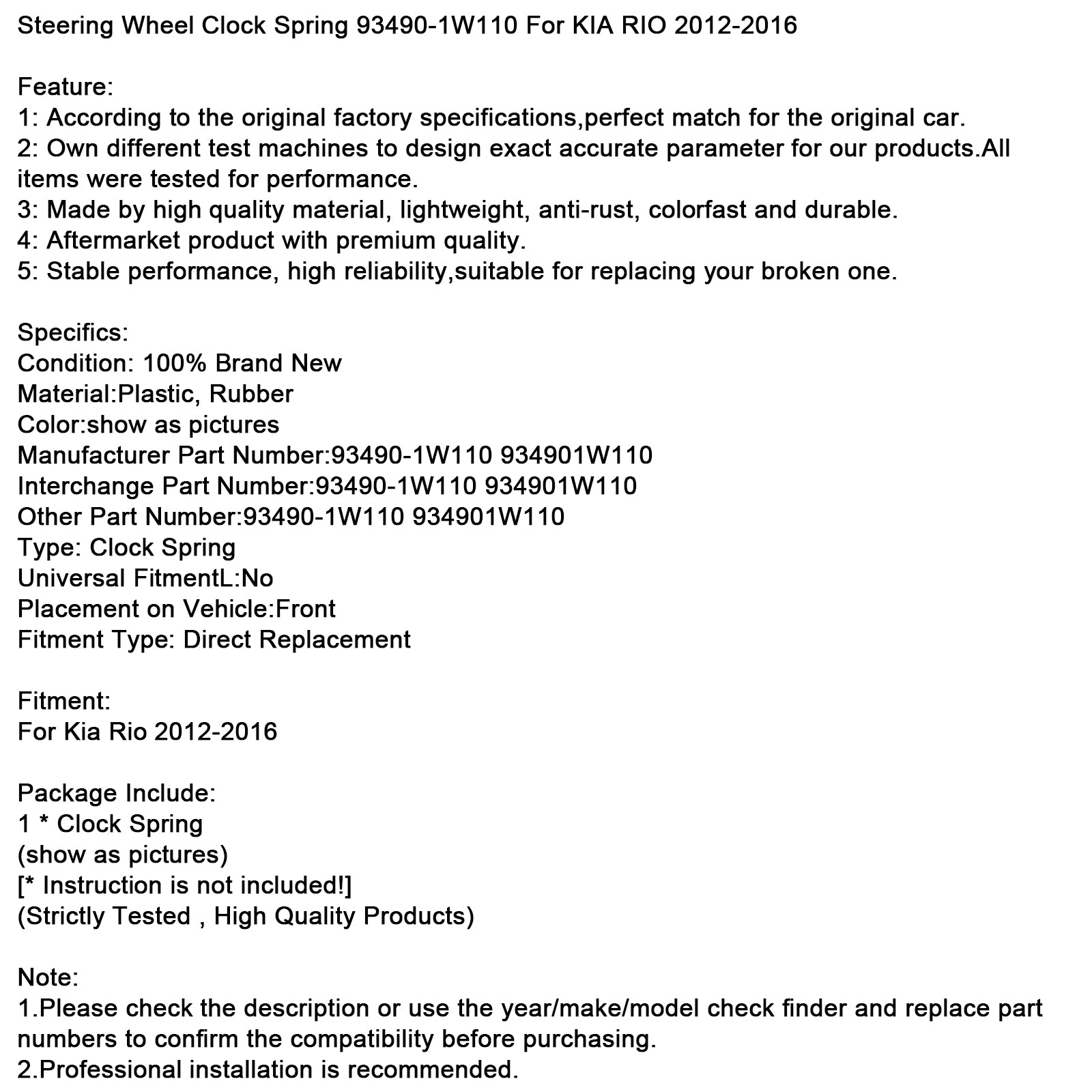 2012-2016 KIA RIO Steering Wheel Clock Spring 93490-1W110