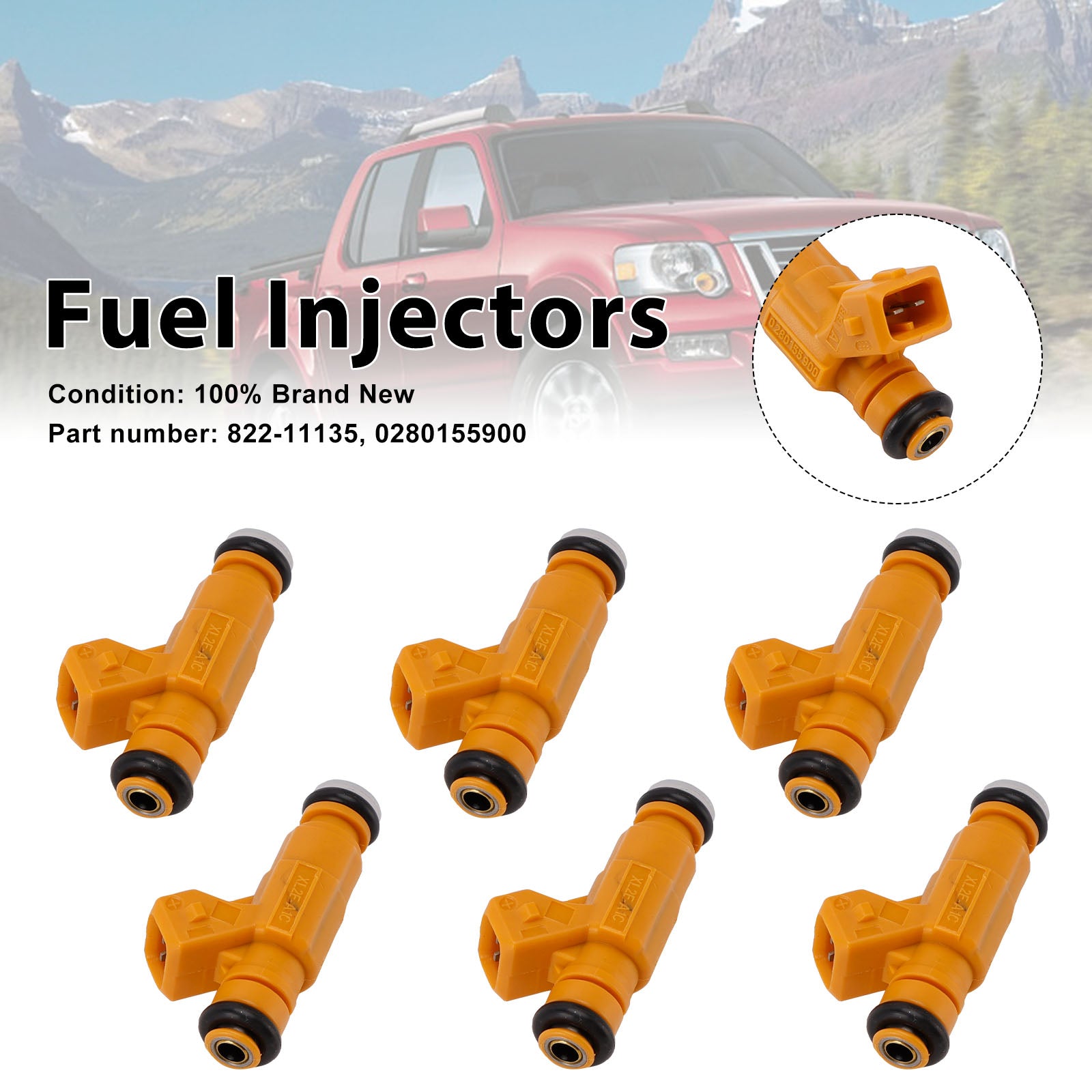 6PC 822-11135 Fuel Injectors 0280155900 For Mercury Mountaineer Ford Explorer