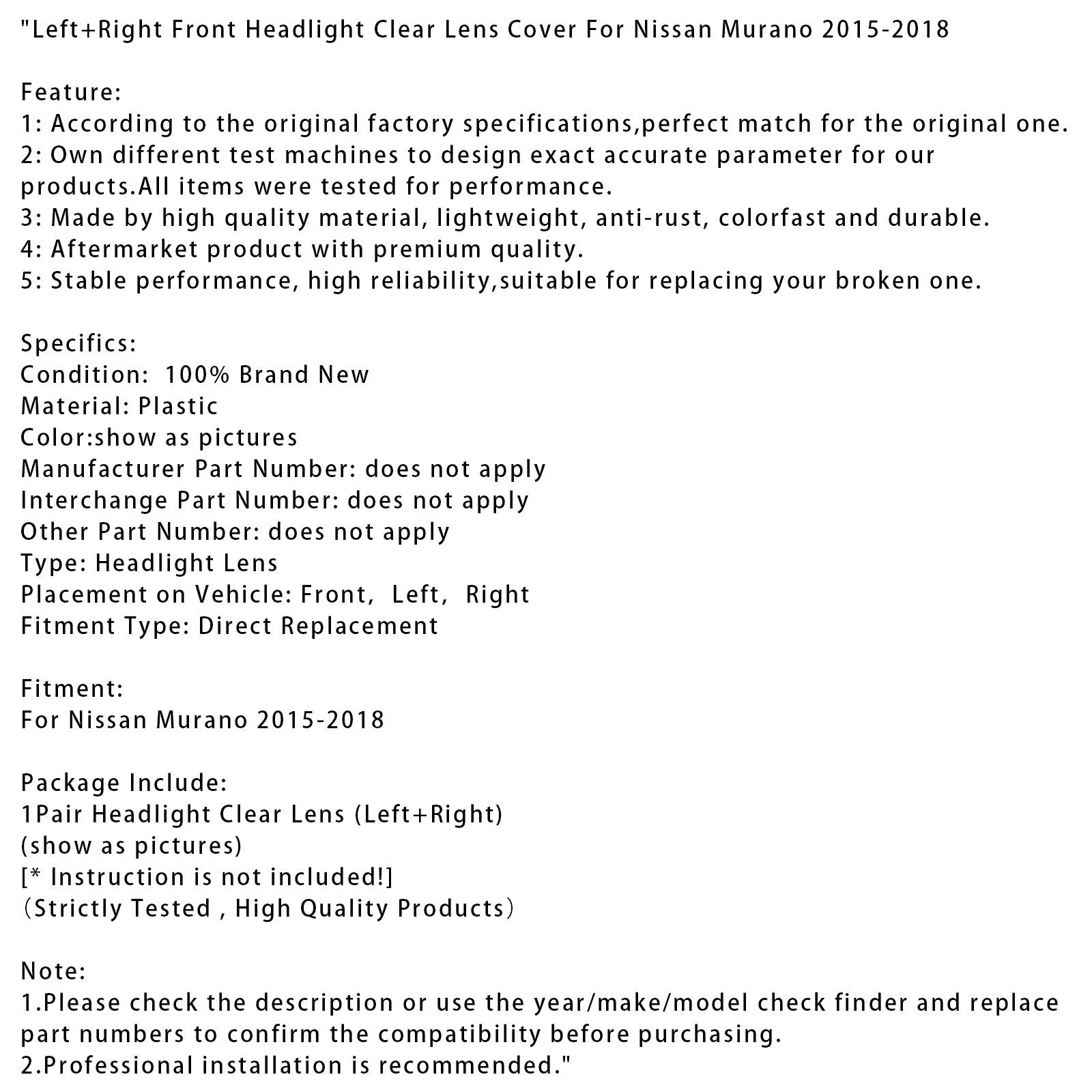 2015-2018 Nissan Murano vľavo+pravý predný obal svetlomet