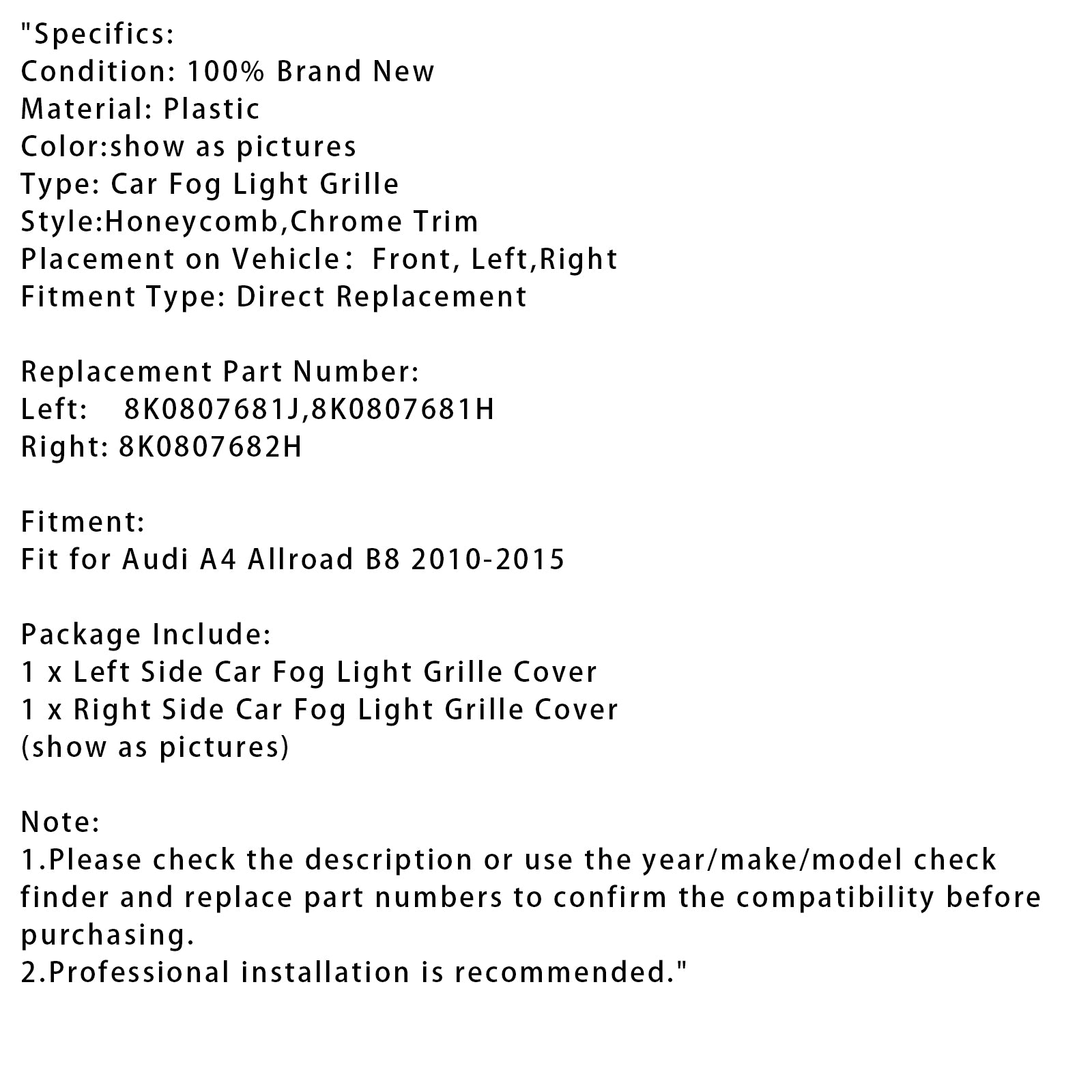 2010-2015 Audi A4 Allroad B8 Voorbumper Honingraat Mistgrille Cover Chroom
