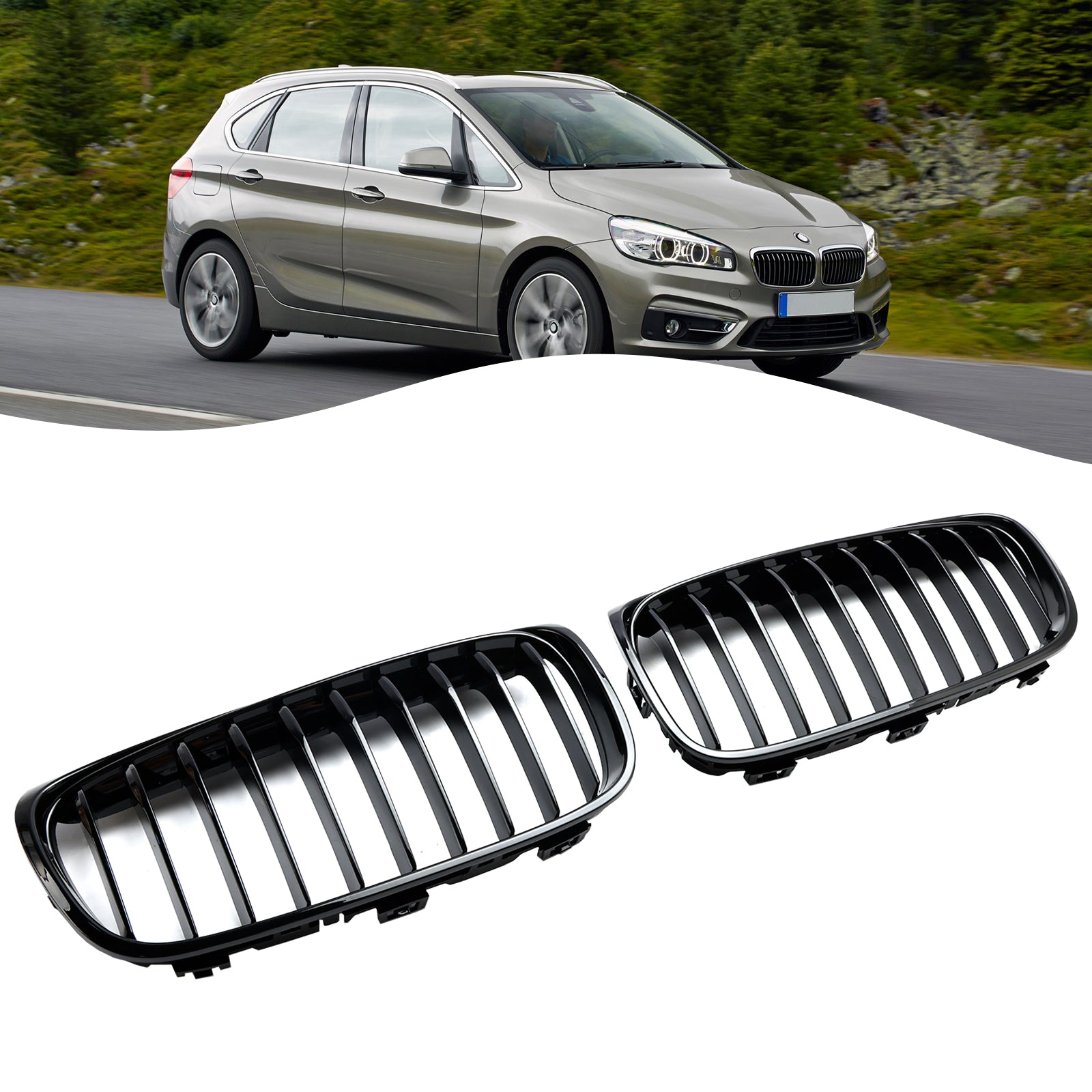 Gloss Black Front Grille Grill Fit BMW 2 série Gran Tourer F45 F46 2015-2018