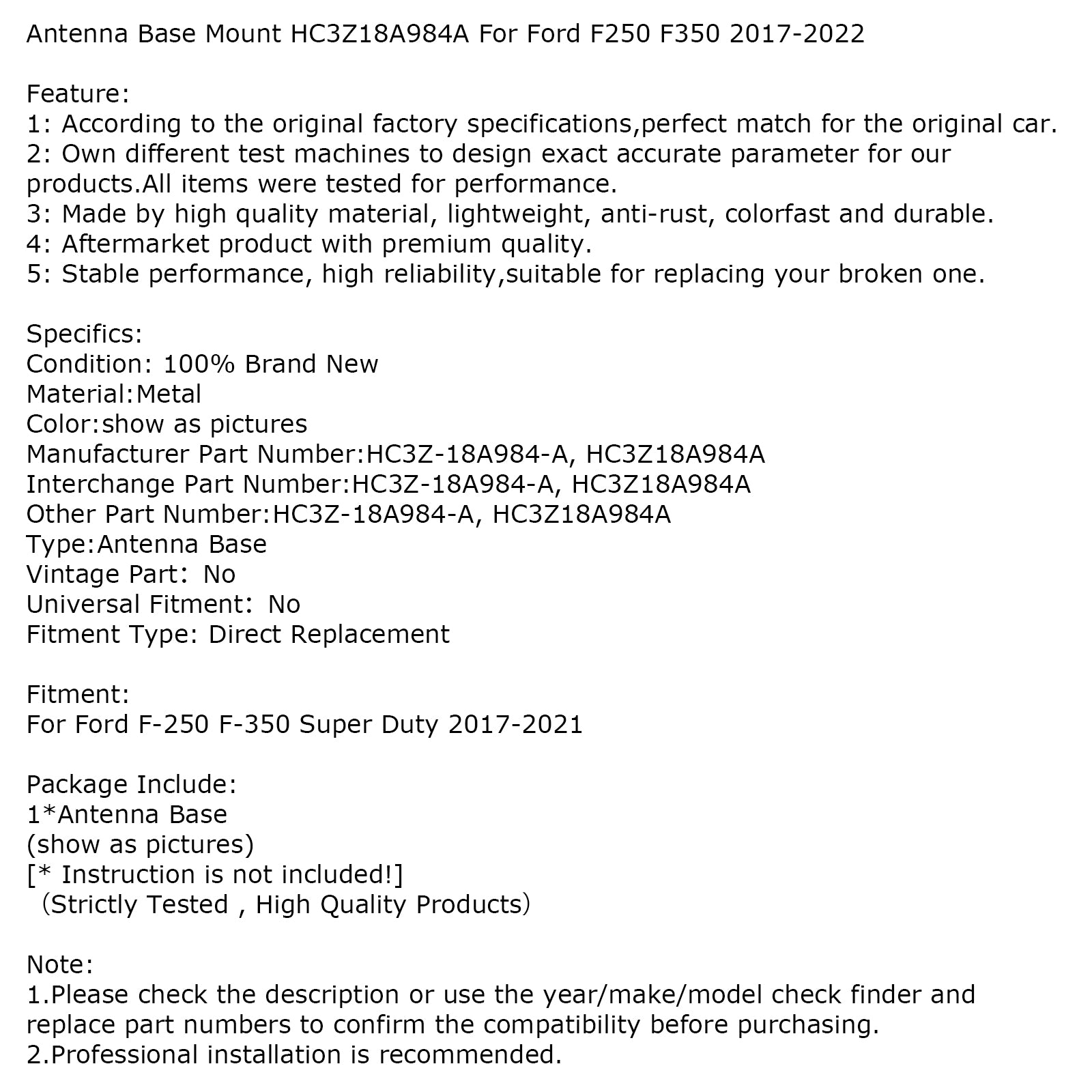 Antenna Base Mount HC3Z18A984A For Ford F250 F350 2017-2022