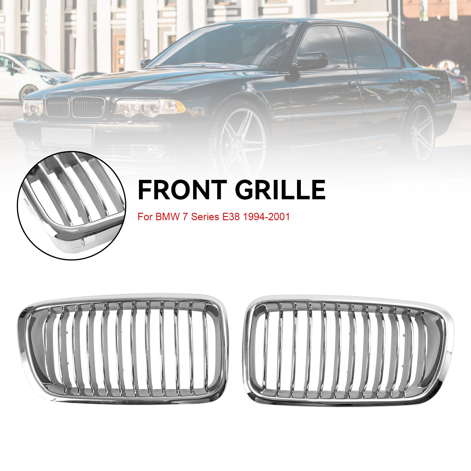 1994-2001 BMW 7 Series E38 Chrome Front Kidney Grill Grille 2pcs