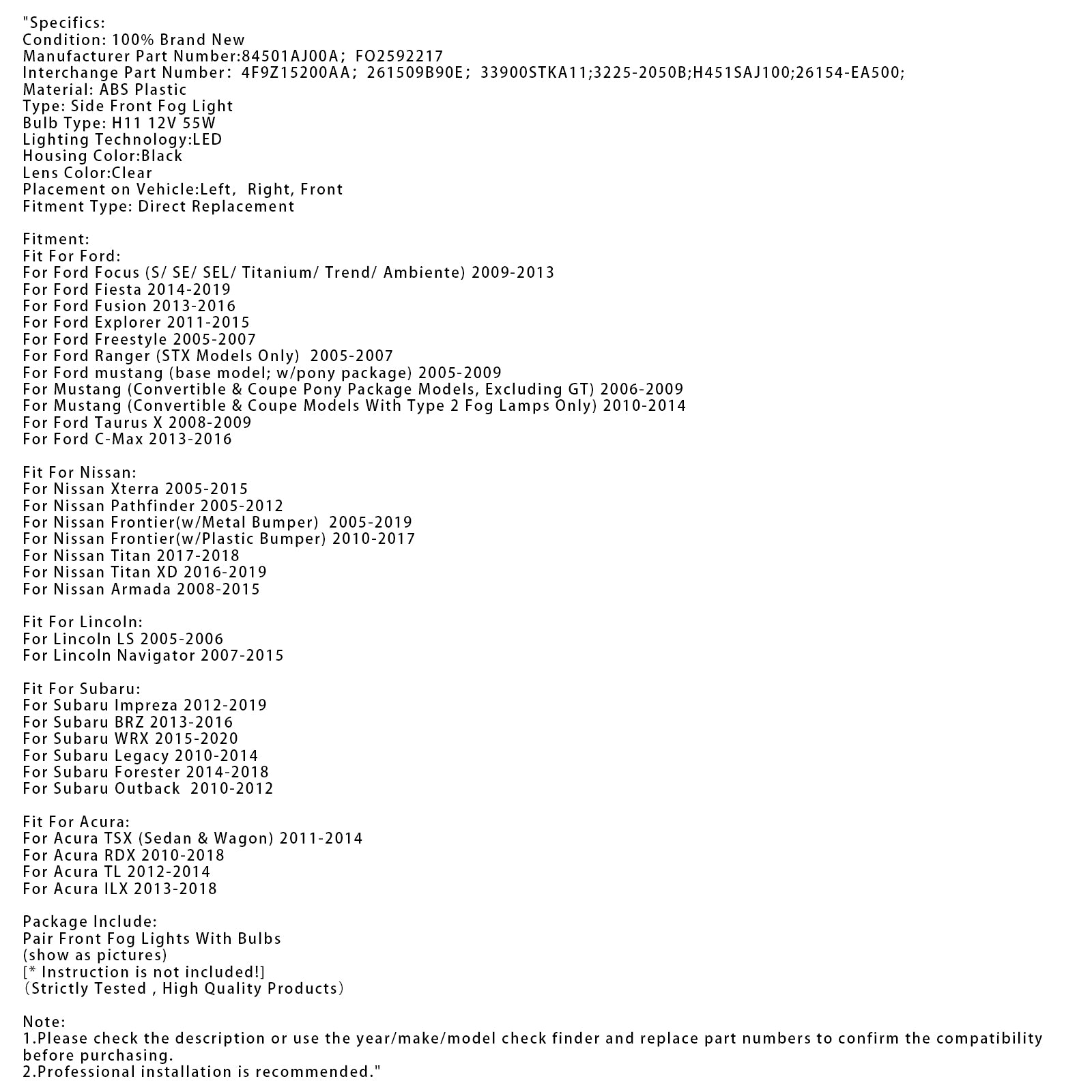 Pár LED denné hmlové svetlá pre Nissan Frontier 2005-2019 84501AJ00A