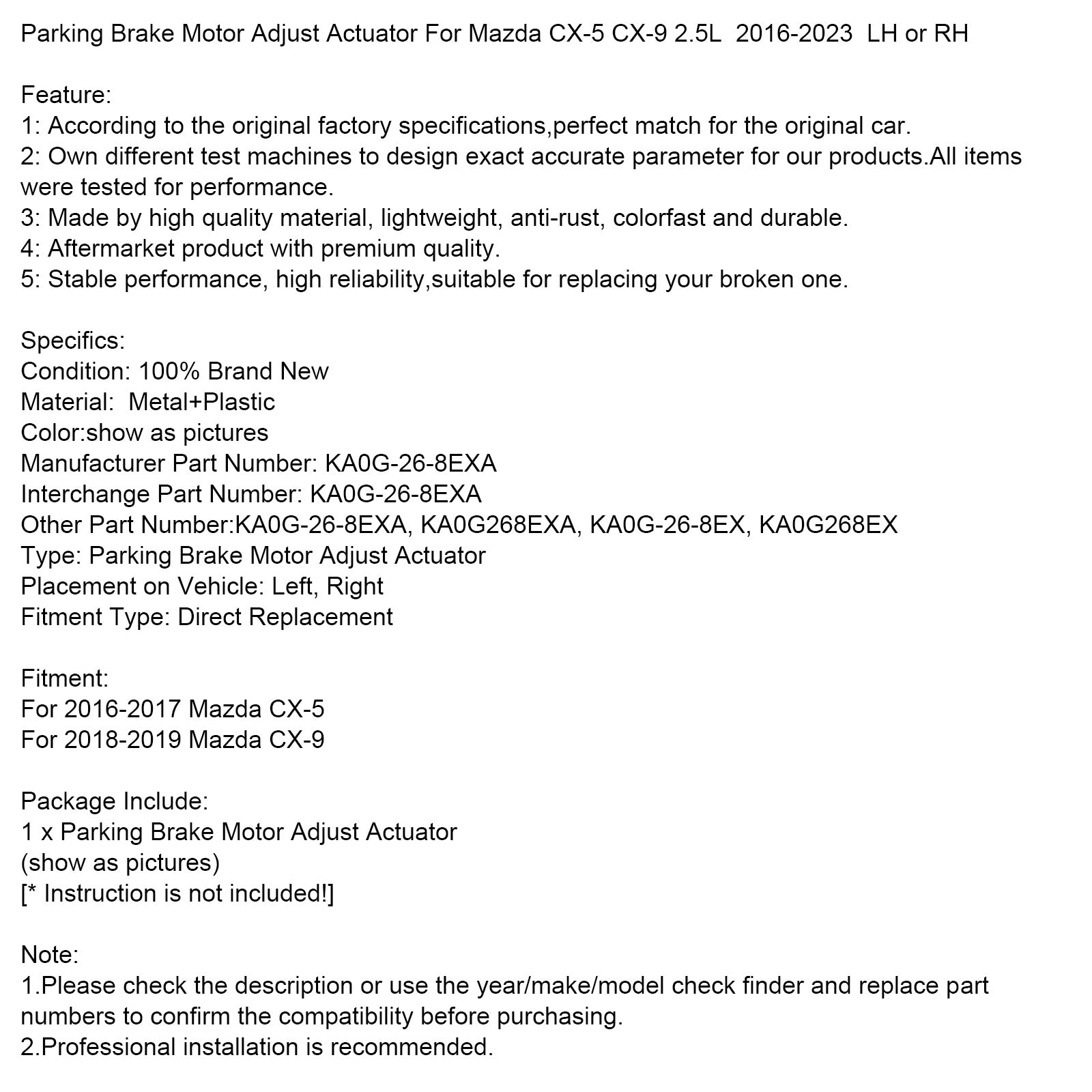 Parkeerremmotor Aanpassing Actuator Voor Mazda CX-5 CX-9 2.5L 16-2023 LH of RH