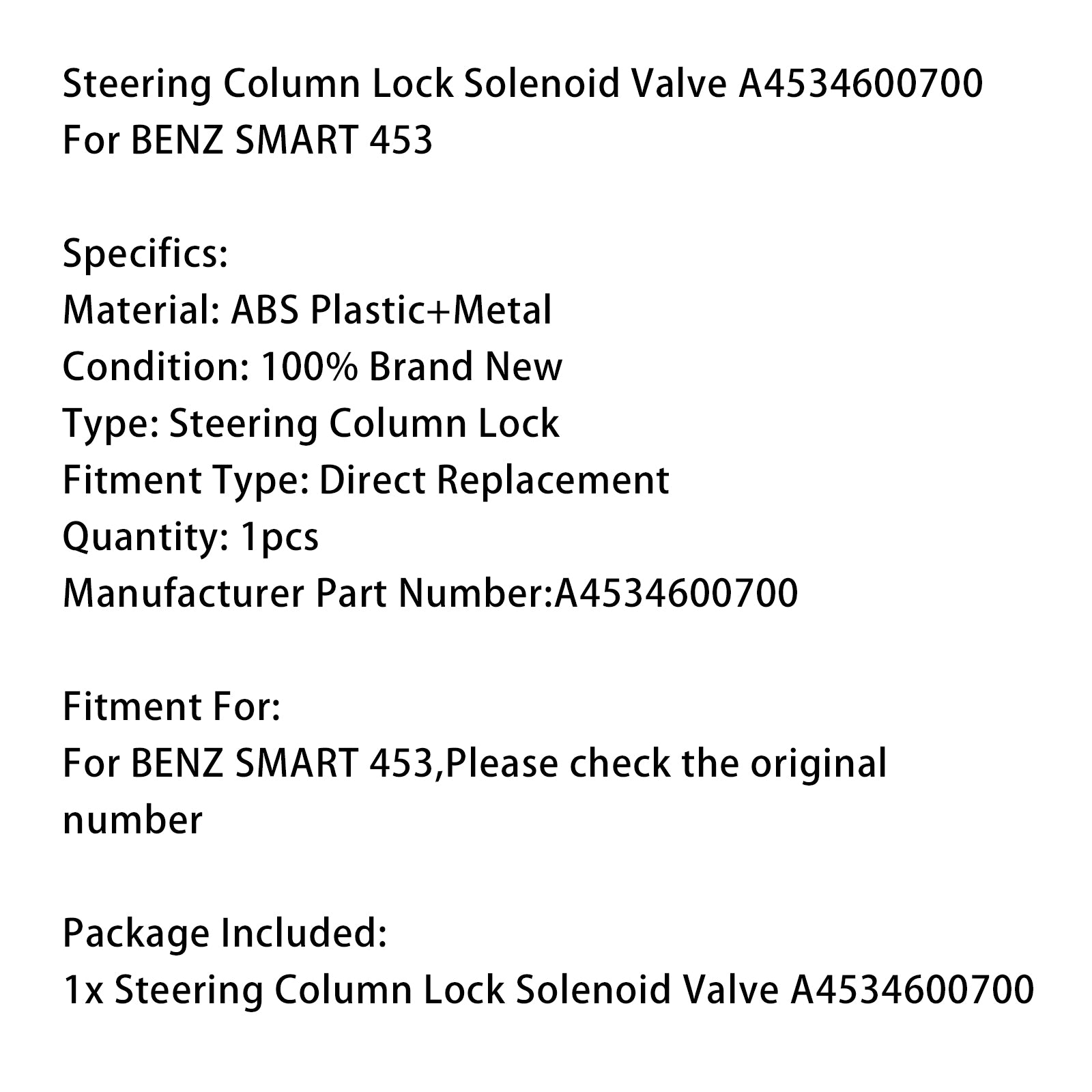 Benz SMART 453 stuurkolomslot magneetventiel A4534600700
