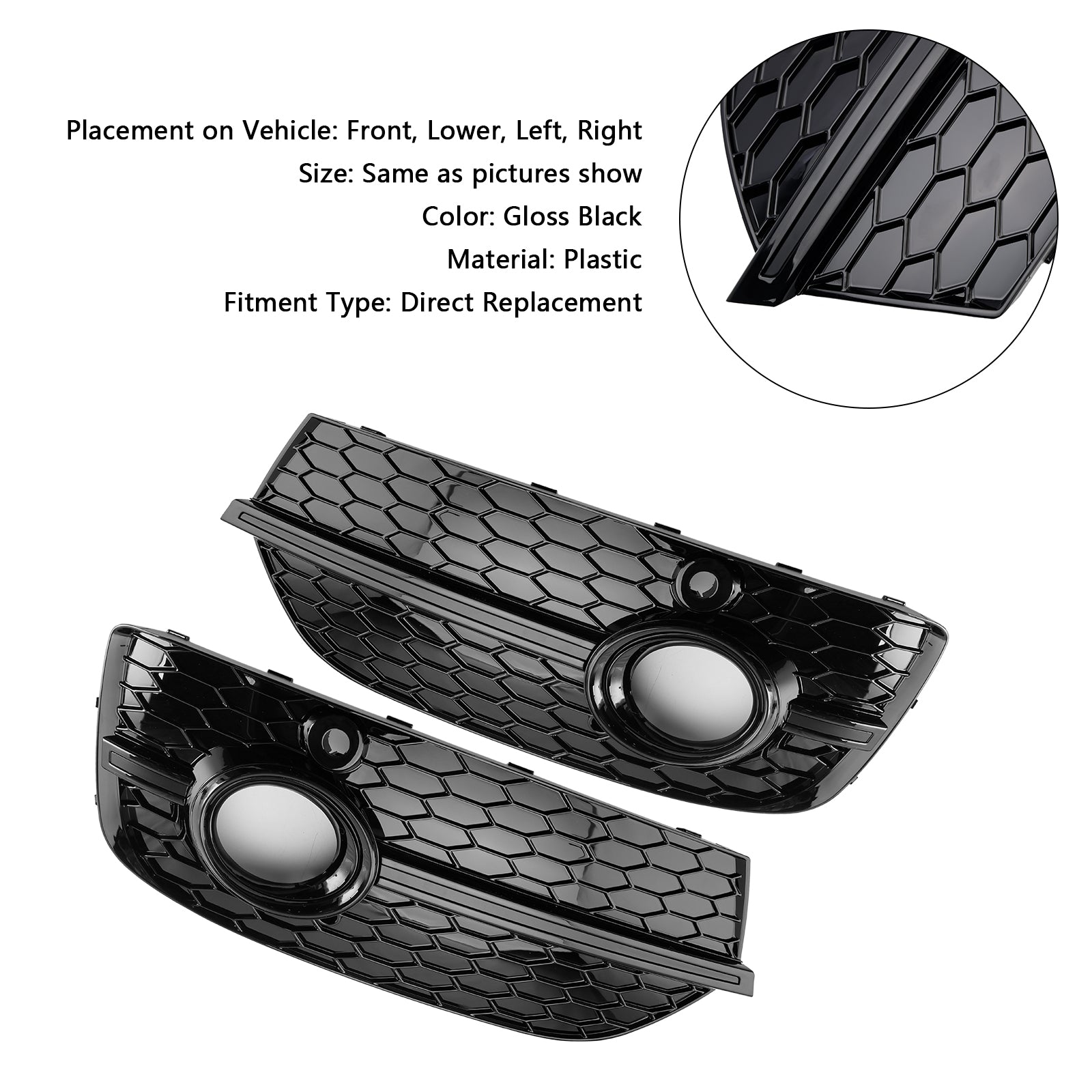 2013-2015 Audi Q3 RSQ3-stijl honingraat mistlampafdekkingen vooraan glanzend zwart