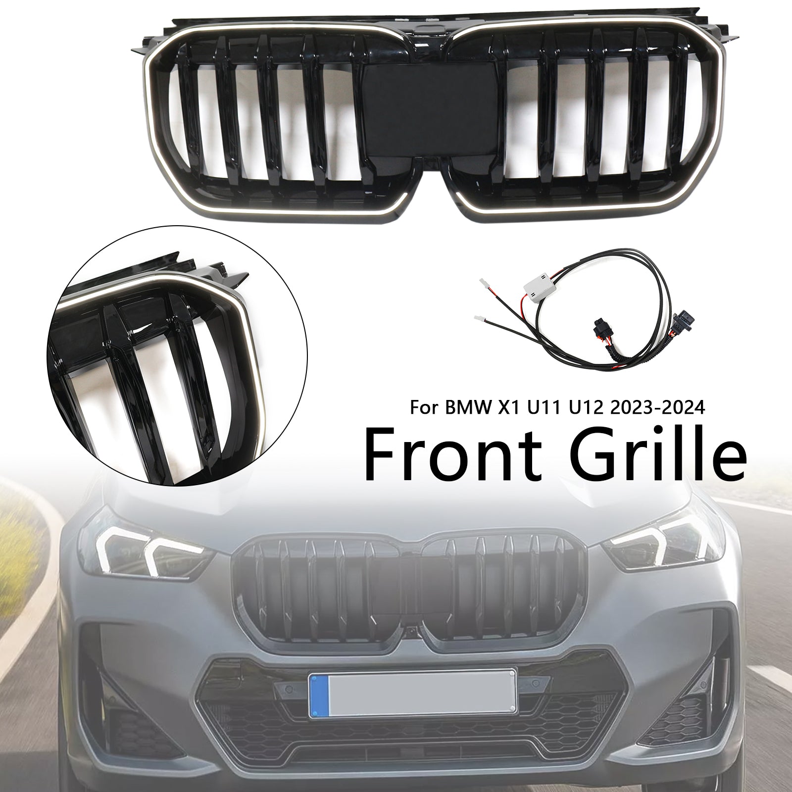 2023-2024 BMW X1 U11 U12 Glans Black Front Bumper Kidney Grill Grill