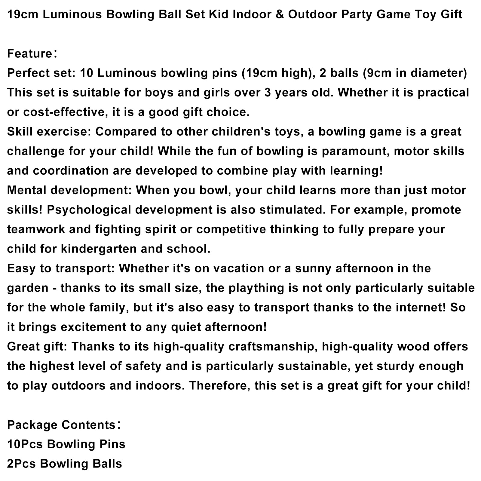 19cm lichtgevende bowlingbalset voor kinderen binnen & Buitenfeestspel speelgoed cadeau
