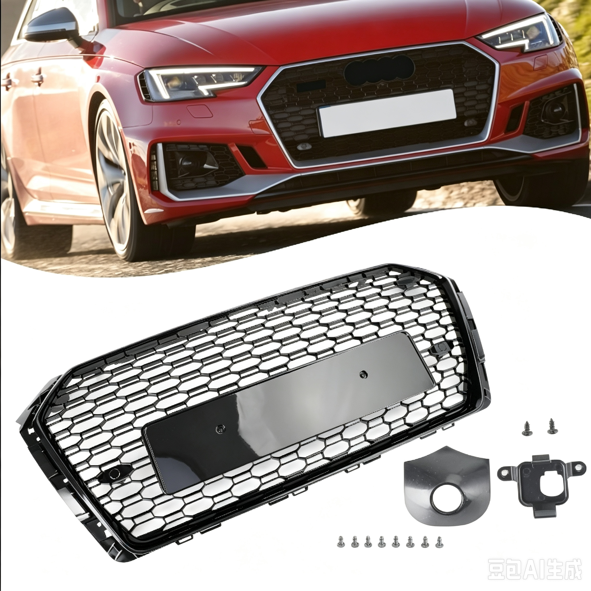 2017-2019 Audi A4/S4 B9 RS4 Style Honeycomb Mesh Hex Grille Grill Black