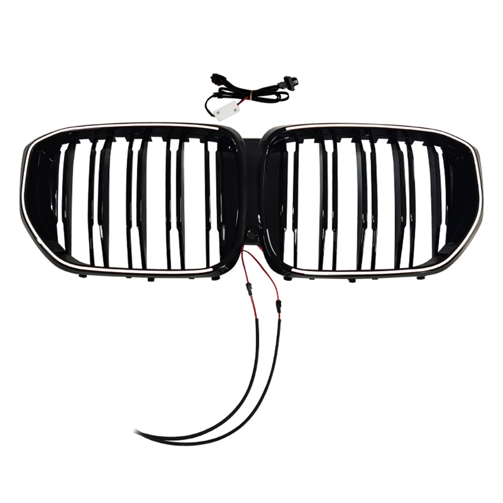 Black Front Bumper Grille Grill Fit BMW G05 LCI X5 2024+ Double Line W/LED