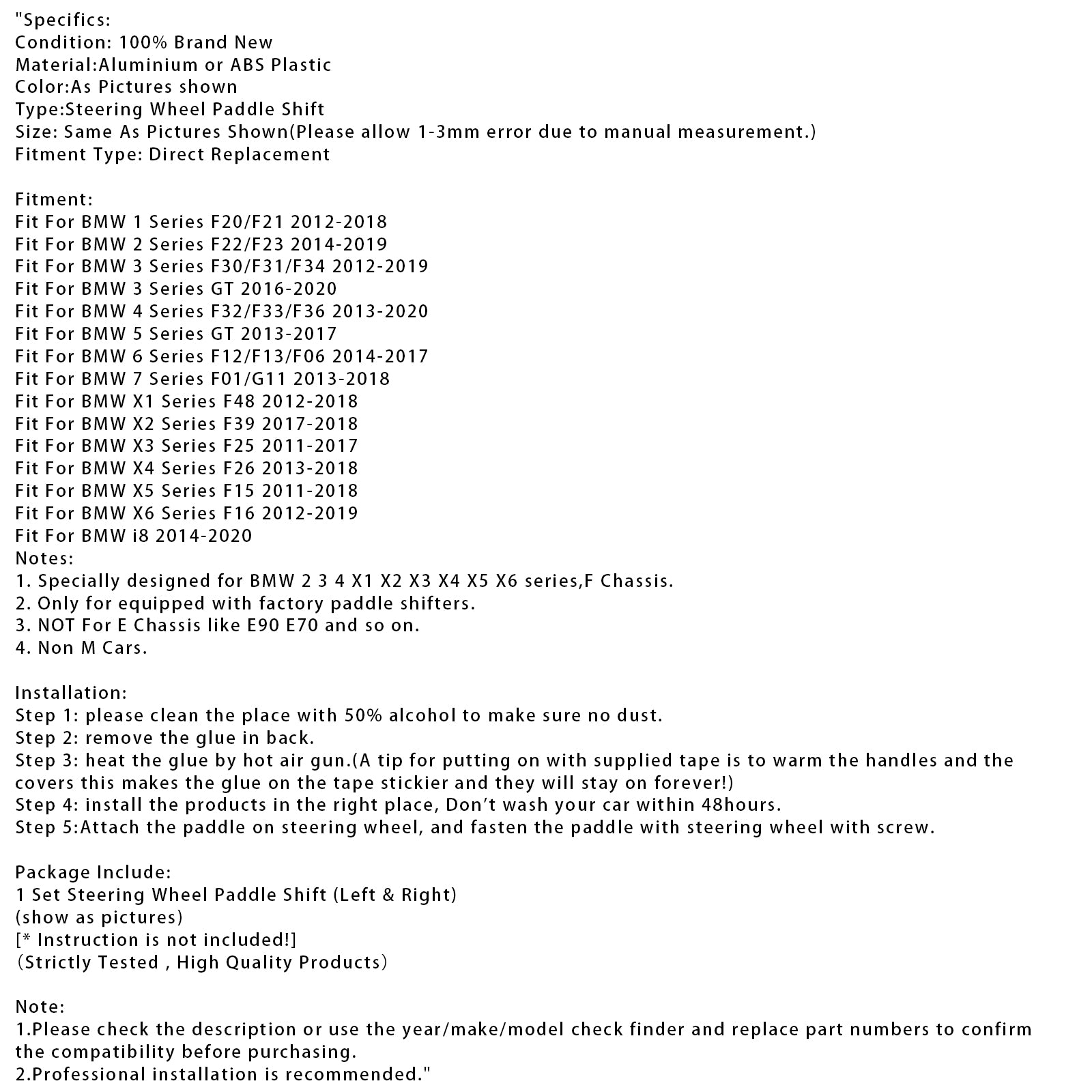 Extensiones de palanca de cambios del volante para BMW F22 F23 X1 X6