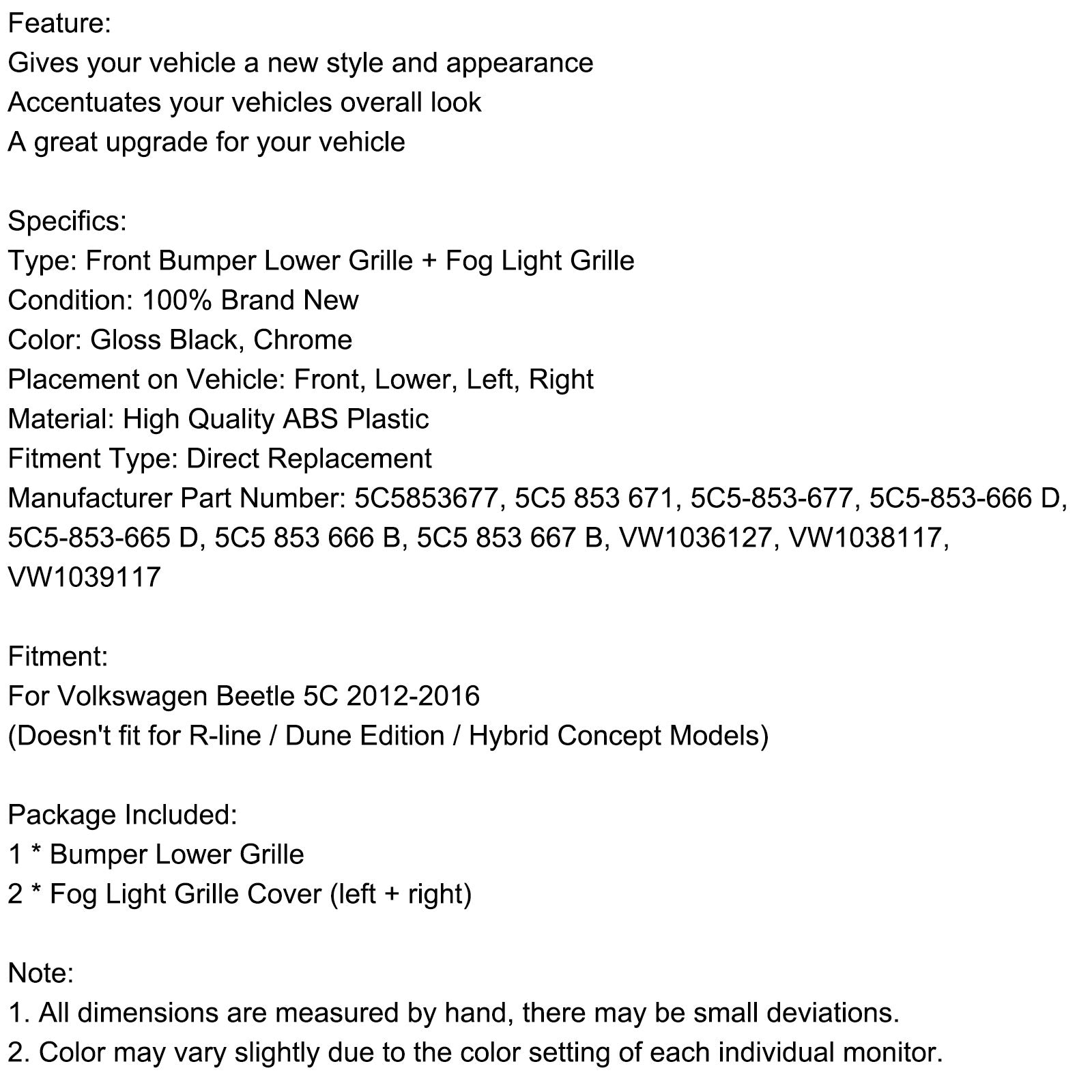 2012-2016 VW Kever met voorbumper onderste grille + mistlampgrill chroom