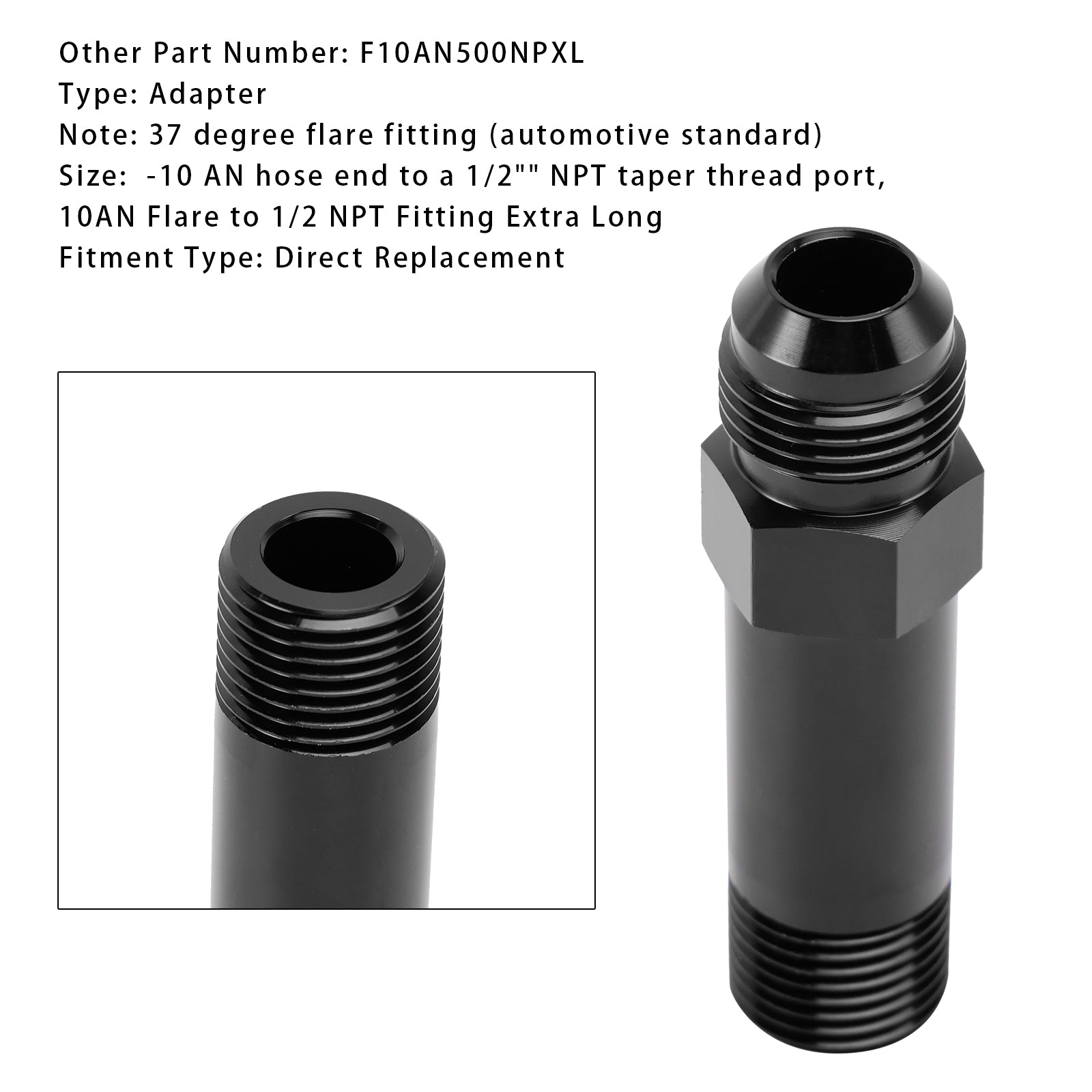 Droit -10AN Flare Mâle vers 1/2" Raccord adaptateur de vidange turbo pour tuyau conique NPT
