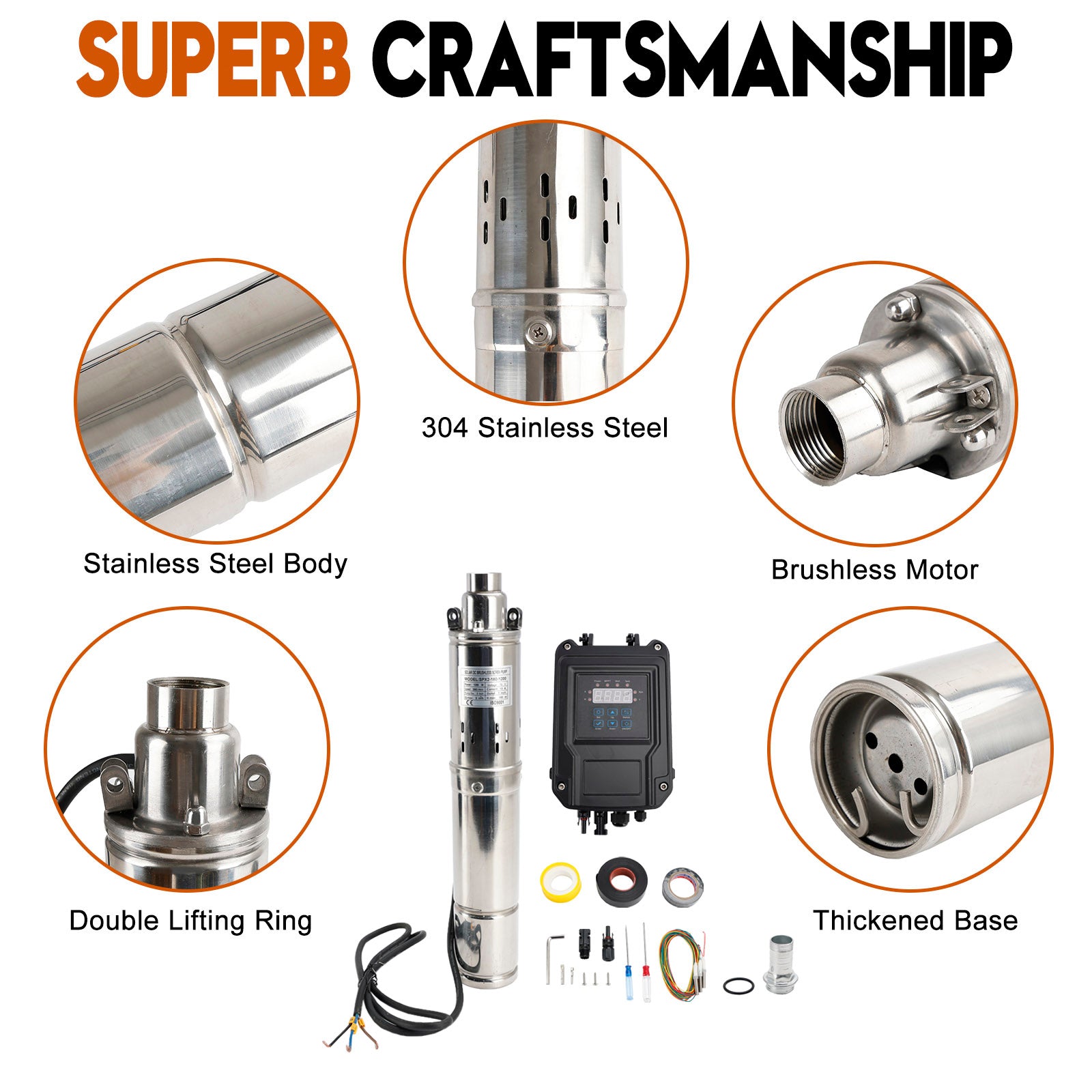 3" 72V 1,2KW hlboko studňová solárna ponorná vrtná vodná hlava 180M