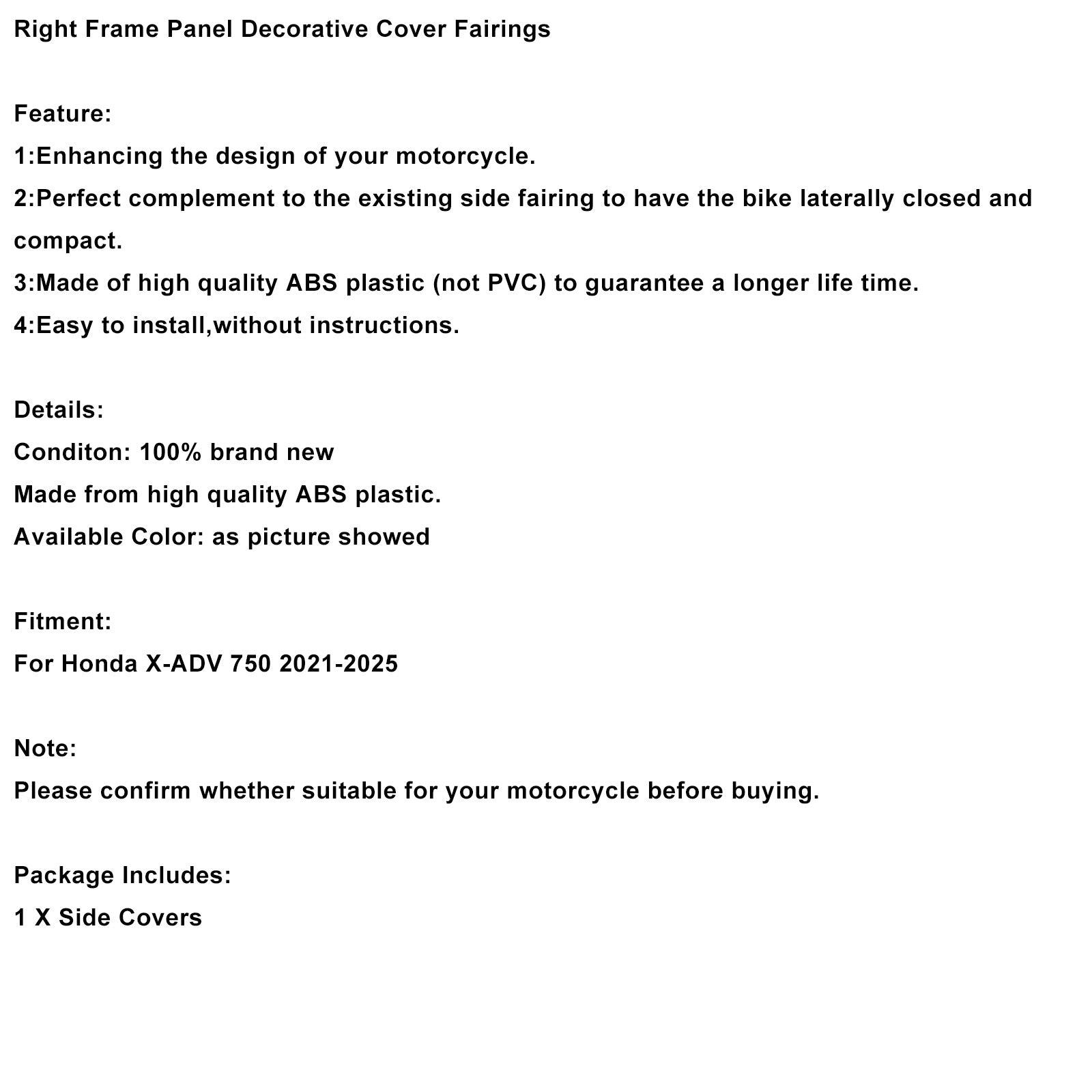 Right Frame Panel Decorative Cover Fairings For Honda X-ADV 750 2021-2025