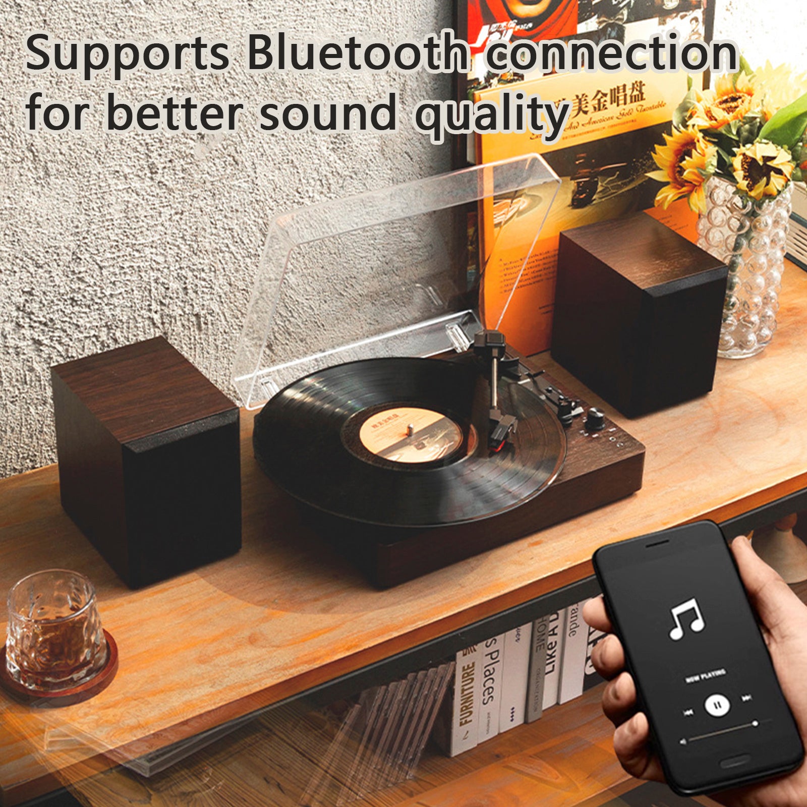 3-Speed Split Bluetooth Vinyl Record Player Retro Speaker Ornaments Living Room