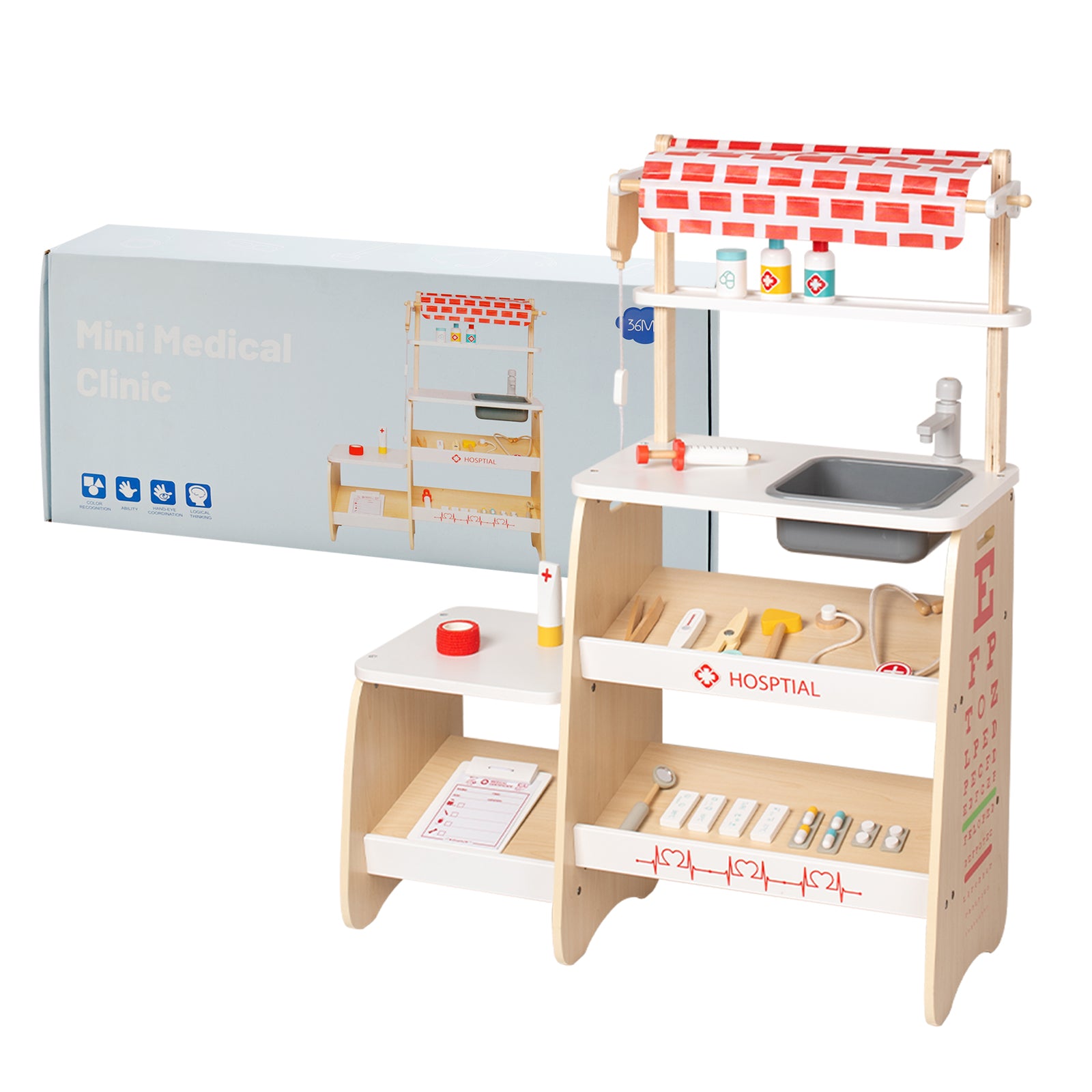 Juego de juguetes de simulación con soporte para clínica médica para niños con 22 accesorios a partir de 3 años