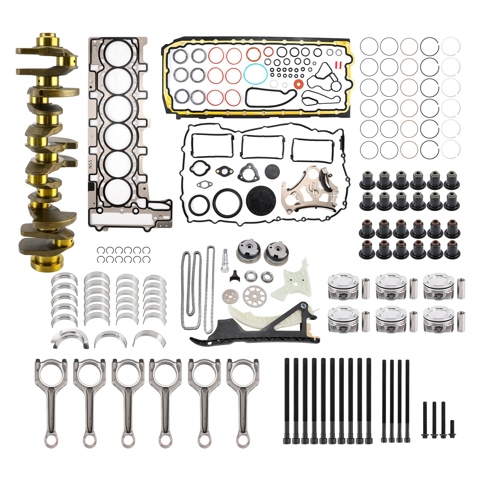 2011-2013 BMW 135i E82 E88 N55 3.0L Motor Reconstrução Pistons do kit de manivela de manivela do kit de cambota Conjunto de tempo 11212163665