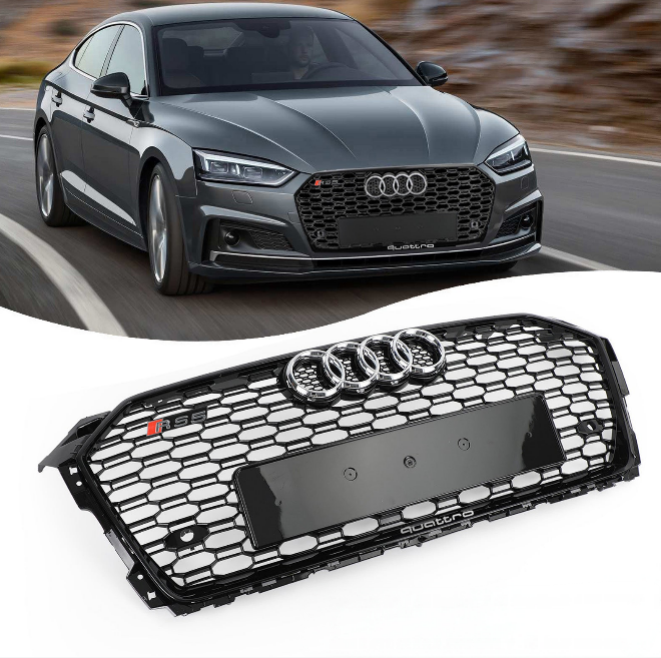 Mriežka chladiča Audi A5/A5 Quattro/A5 Sportback/S5, rok výroby 2017-2019, športová sieťovaná mriežka v štýle medových plástov, šesťhranná, 8 ksW6-853-651-AB-FUQ