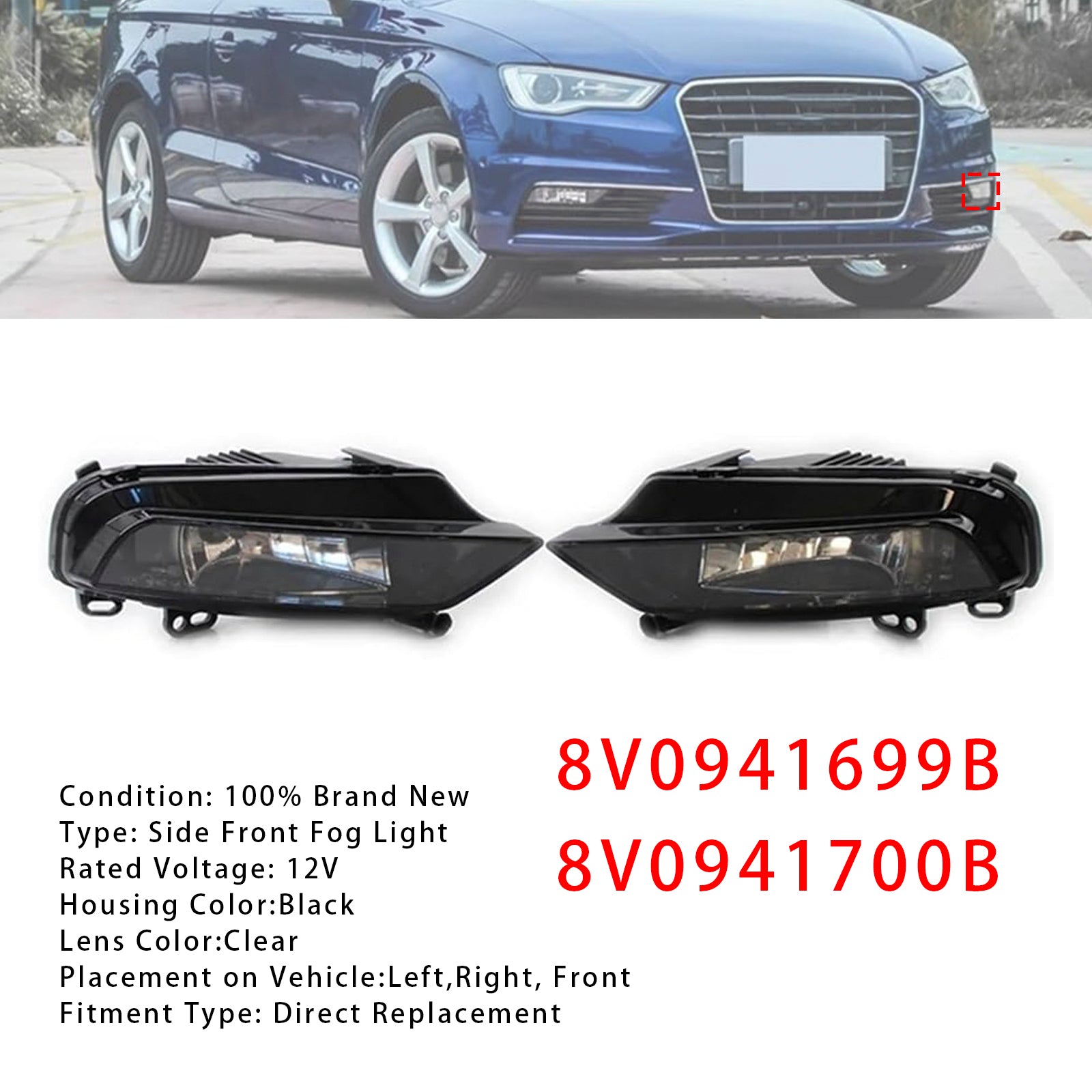 2015-2016 Audi A3 Saloon Paar mistlampen voor met lampen 8V0941699B