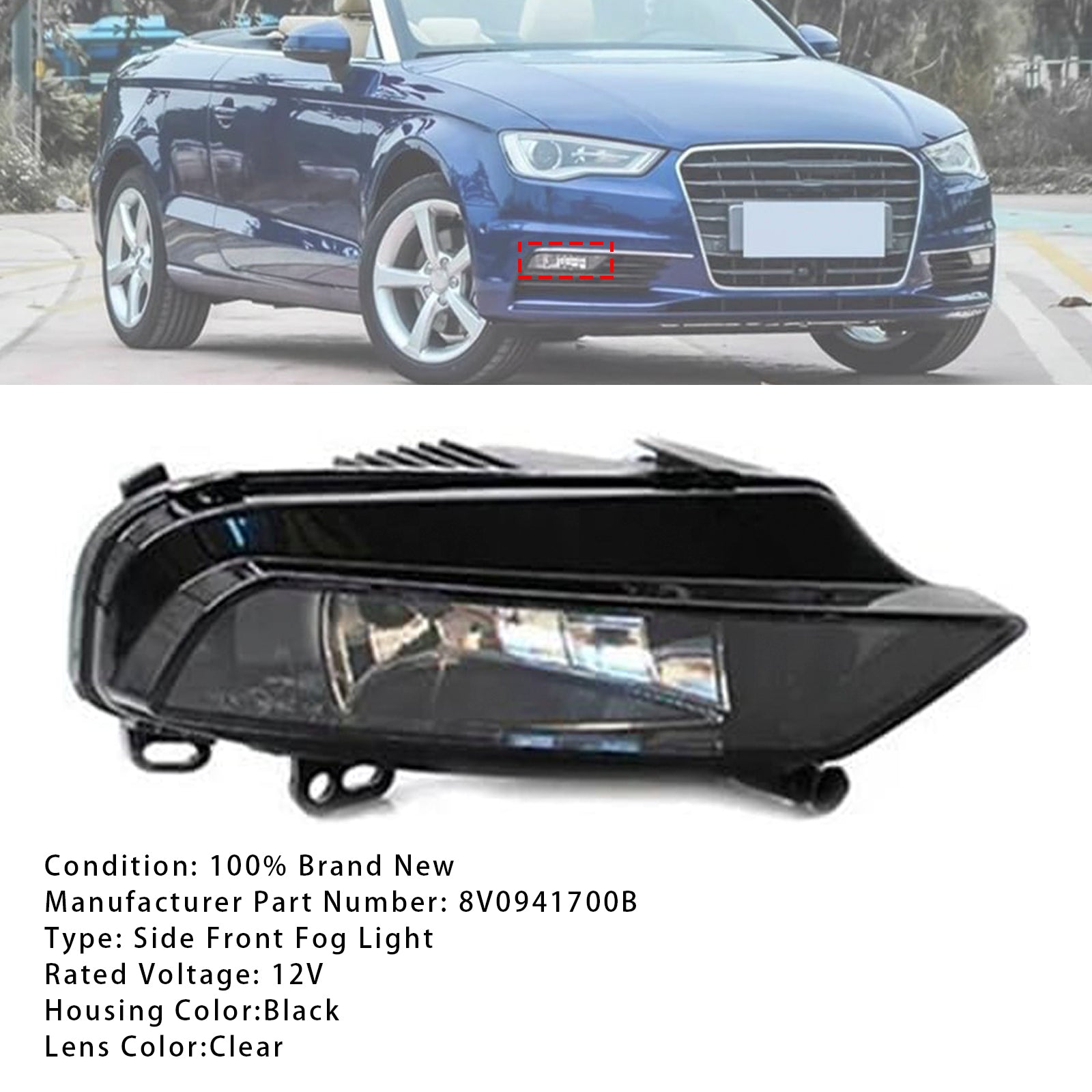 2015-2016 Audi A3 Saloon 1 PCS foran høyre tåke Lyslamper med pærer 8v0941700b