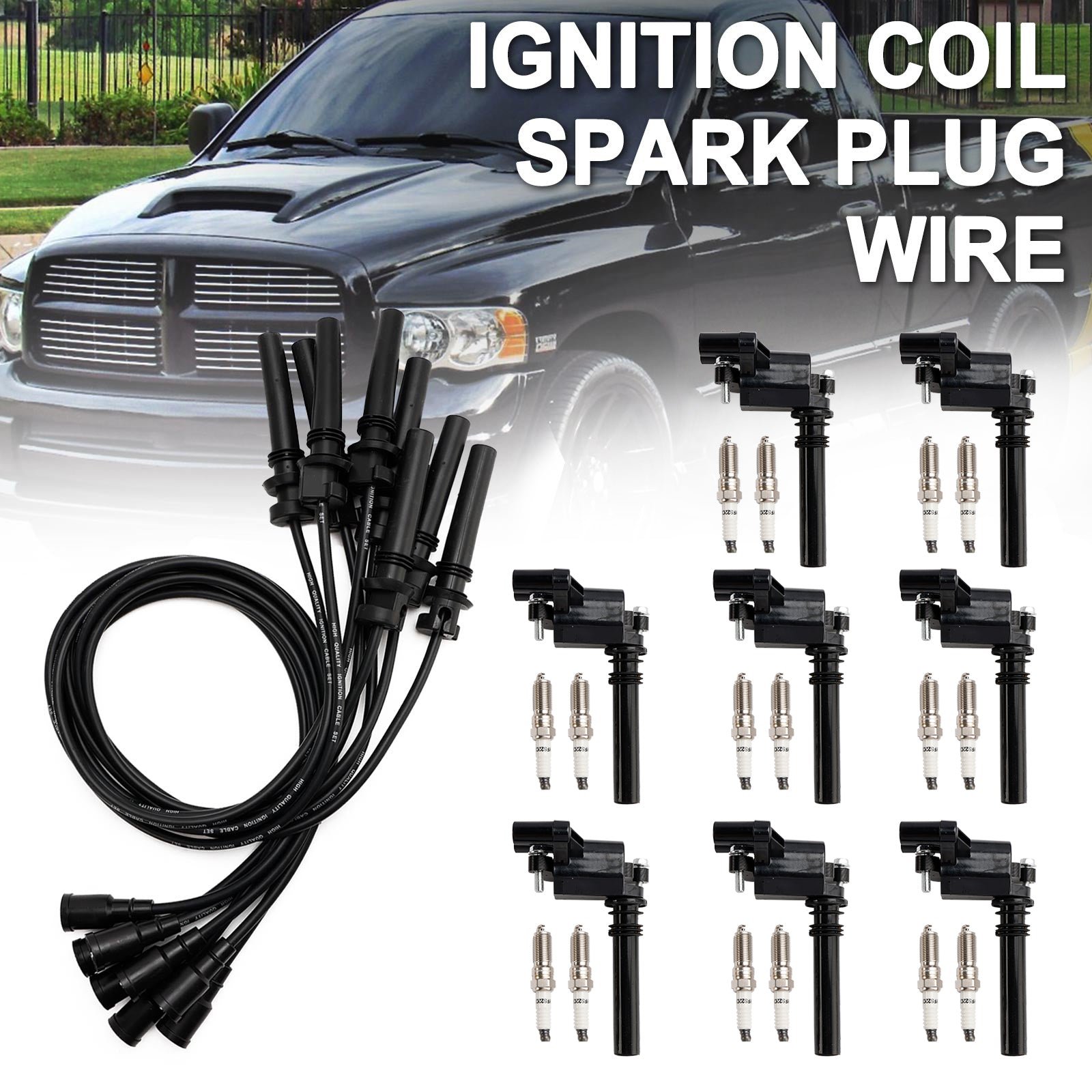 Dodge RAM 1500 2500 3500 5.7L V8 UF378 Ignition Coil+Zapaľovacia sviečka+sada drôtu